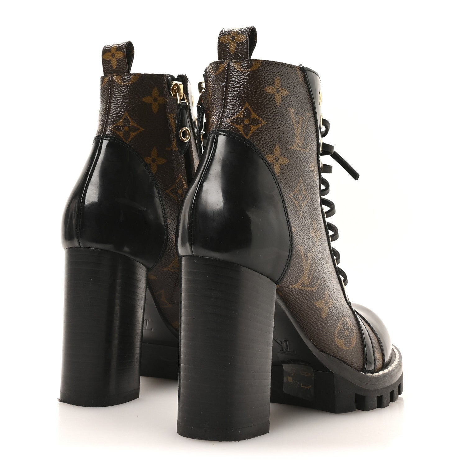 Patent Calfskin Monogram Star Trail Ankle Boots 36 Black
