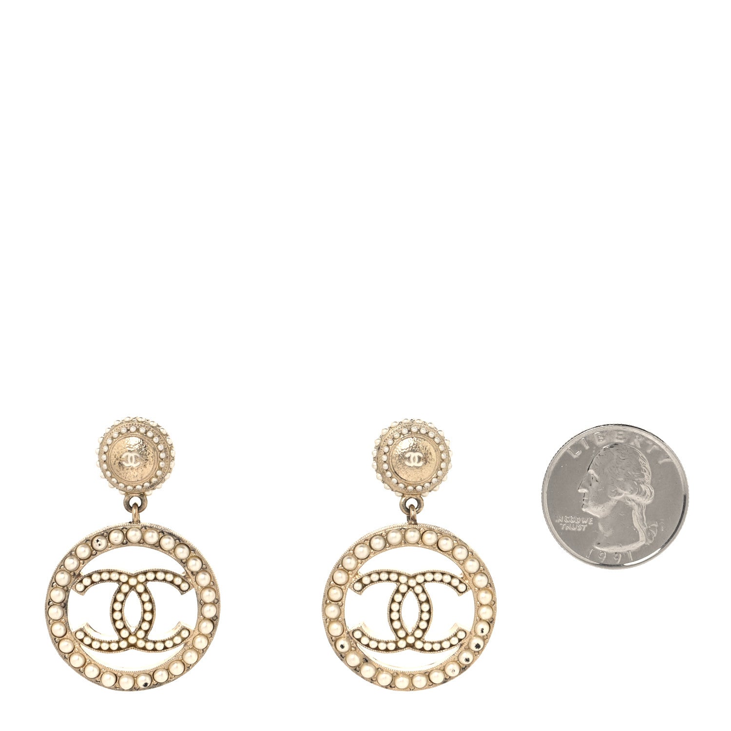 Pearl CC Drop Earrings Light Gold