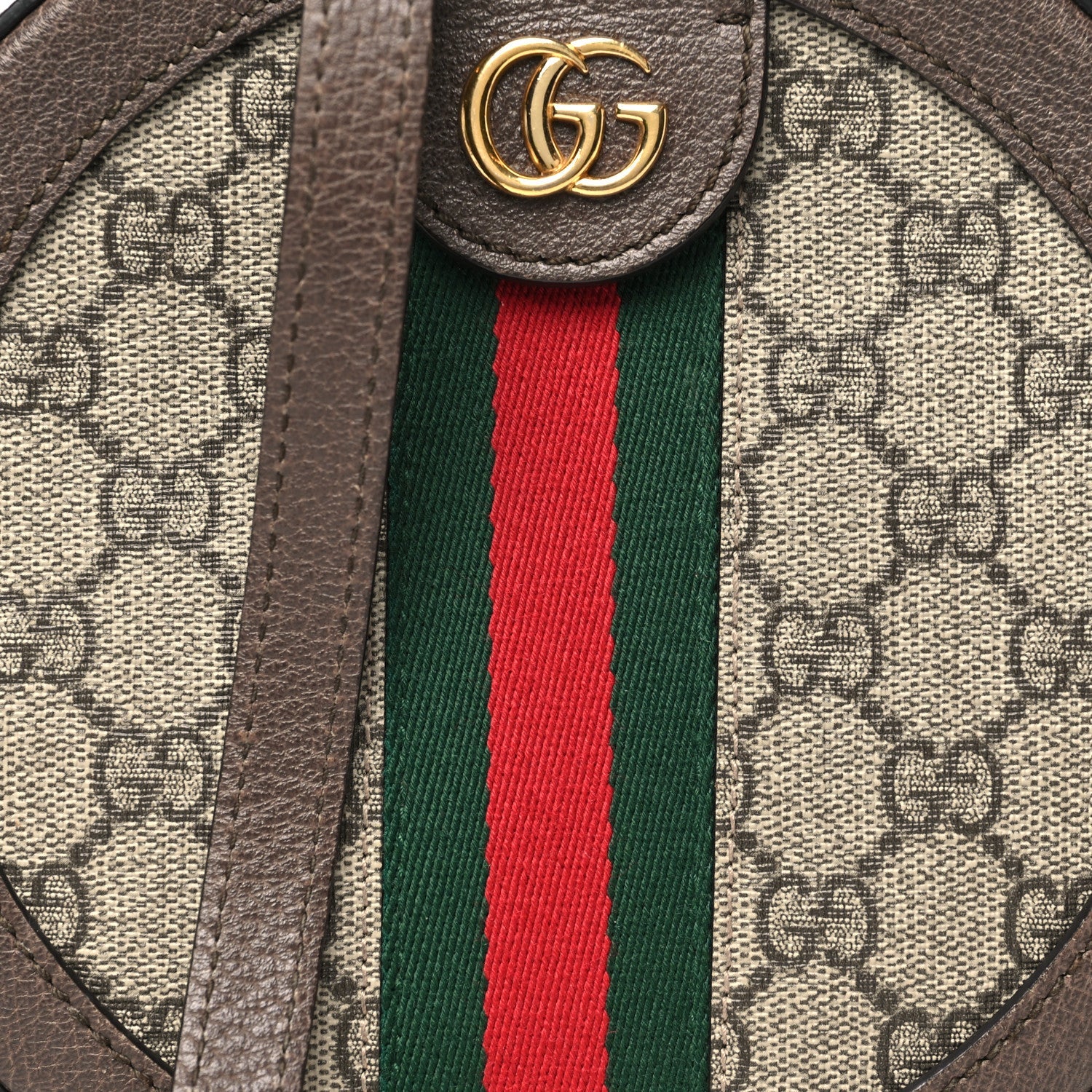GG Supreme Monogram Web Mini Ophidia Round Shoulder Bag Brown