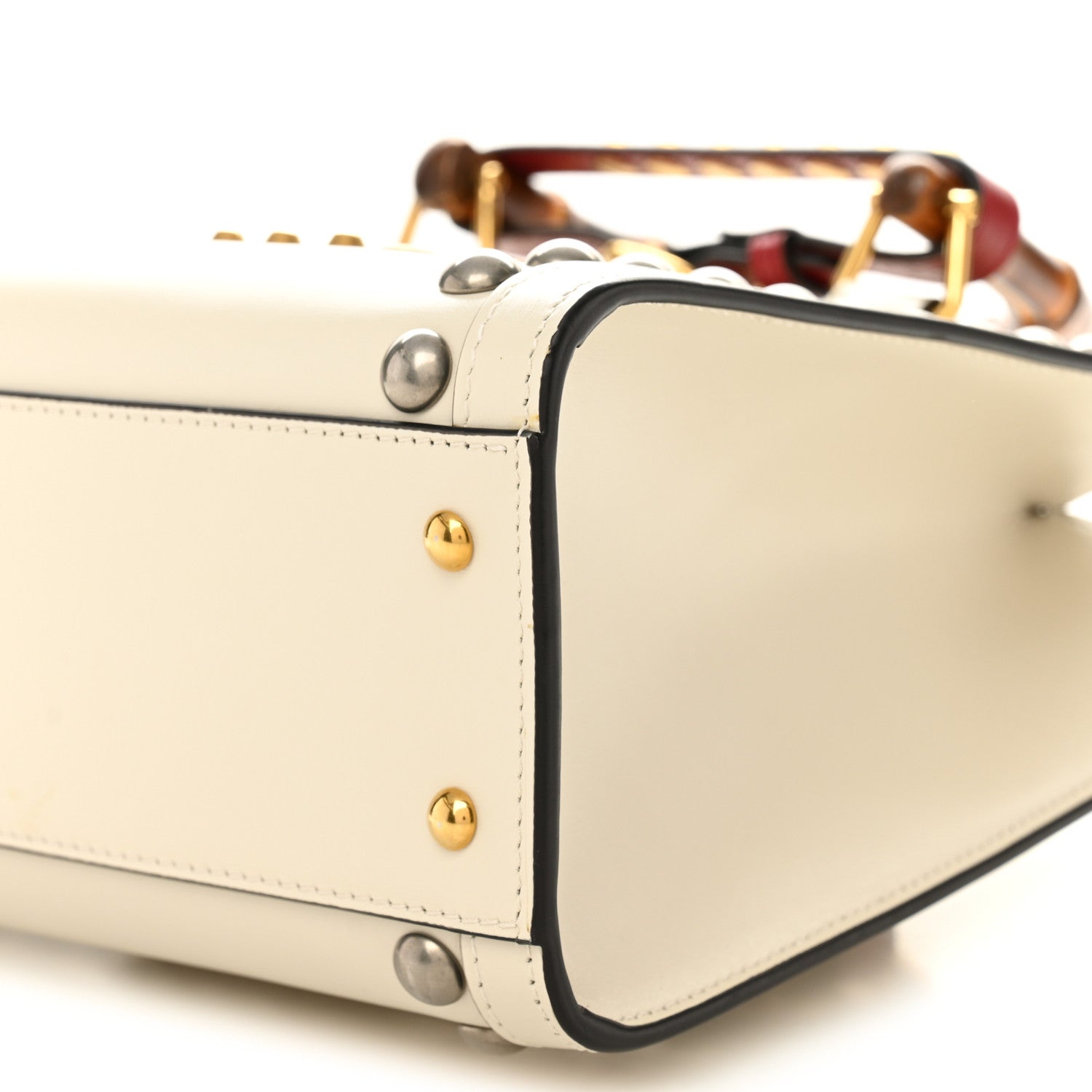 Calfskin Studded Loved Small Diana Tote Bag Mystic White Hibiscus Red