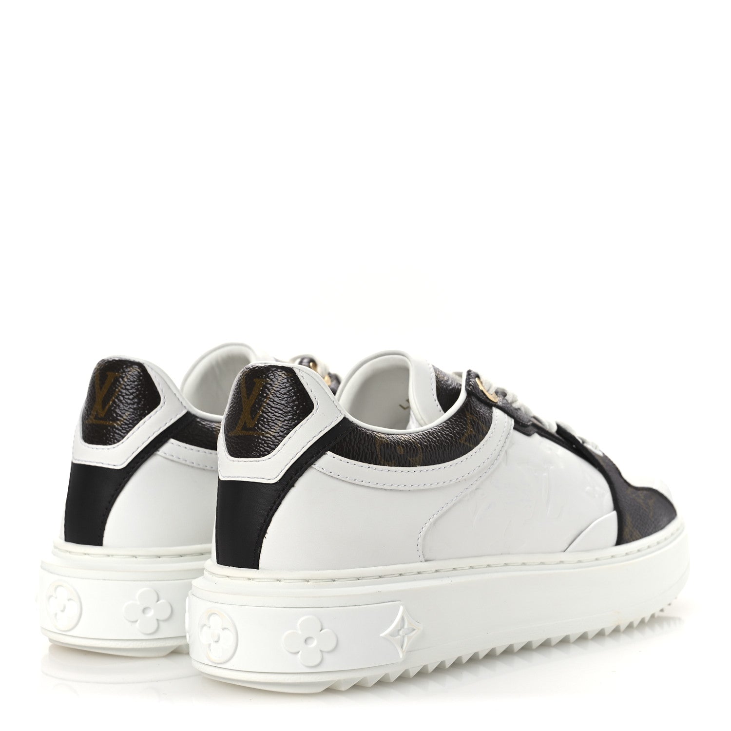 Lambskin Embossed Monogram Time Out Sneakers 39 White Brown