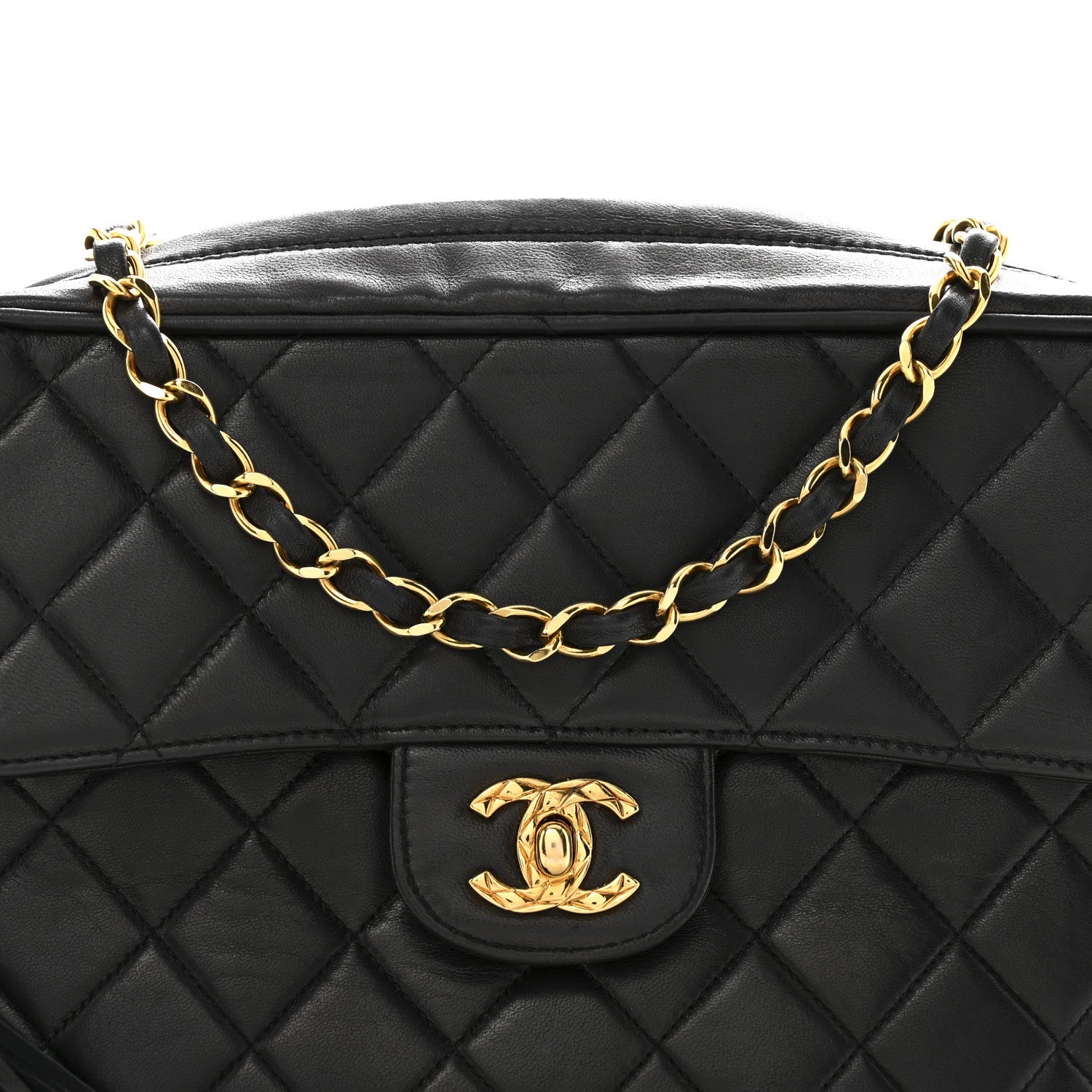 Lambskin Quilted Flap Camera Tassel Case Black