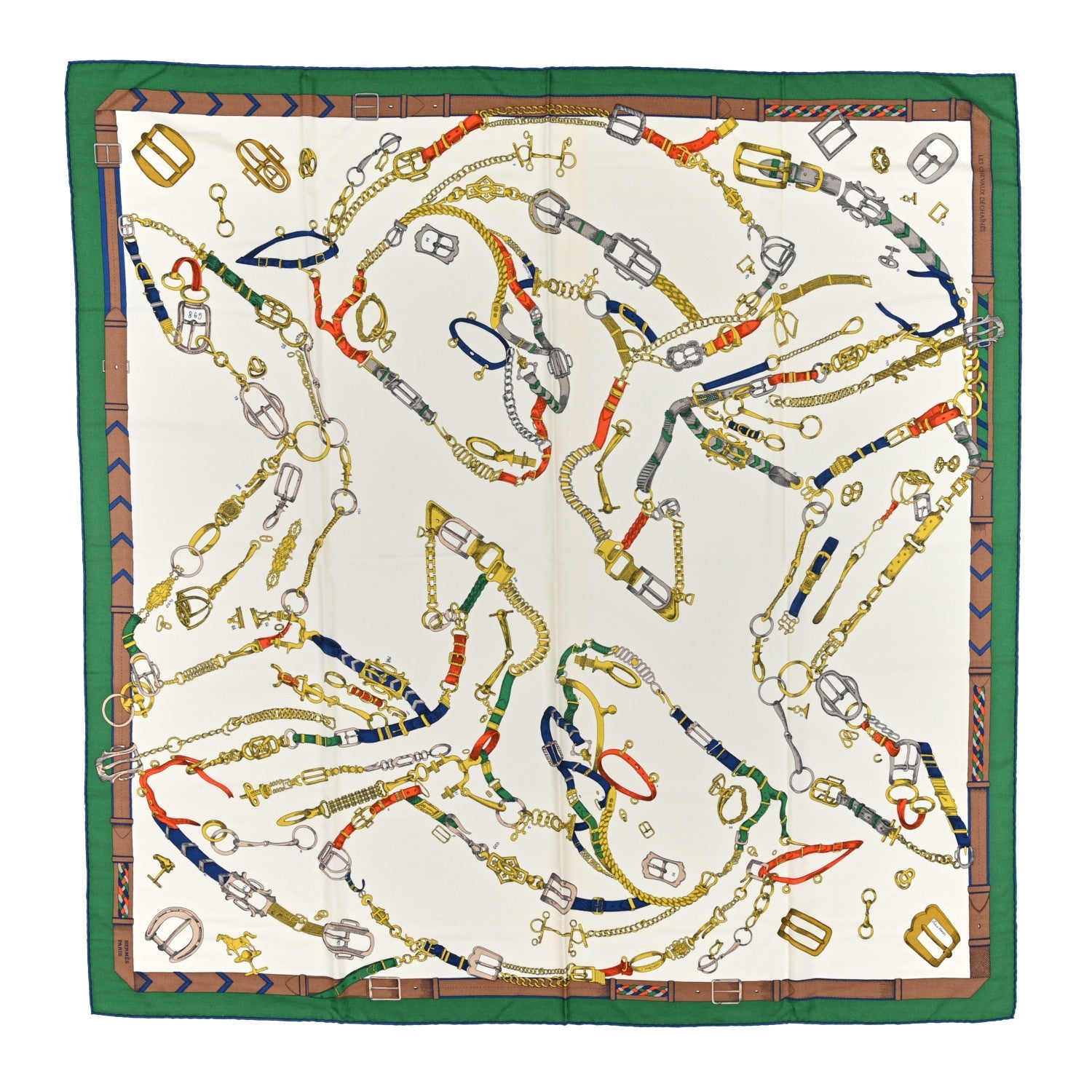 Cashmere Silk Chevaux Dechaines Shawl 140 Emeraude White Multicolor