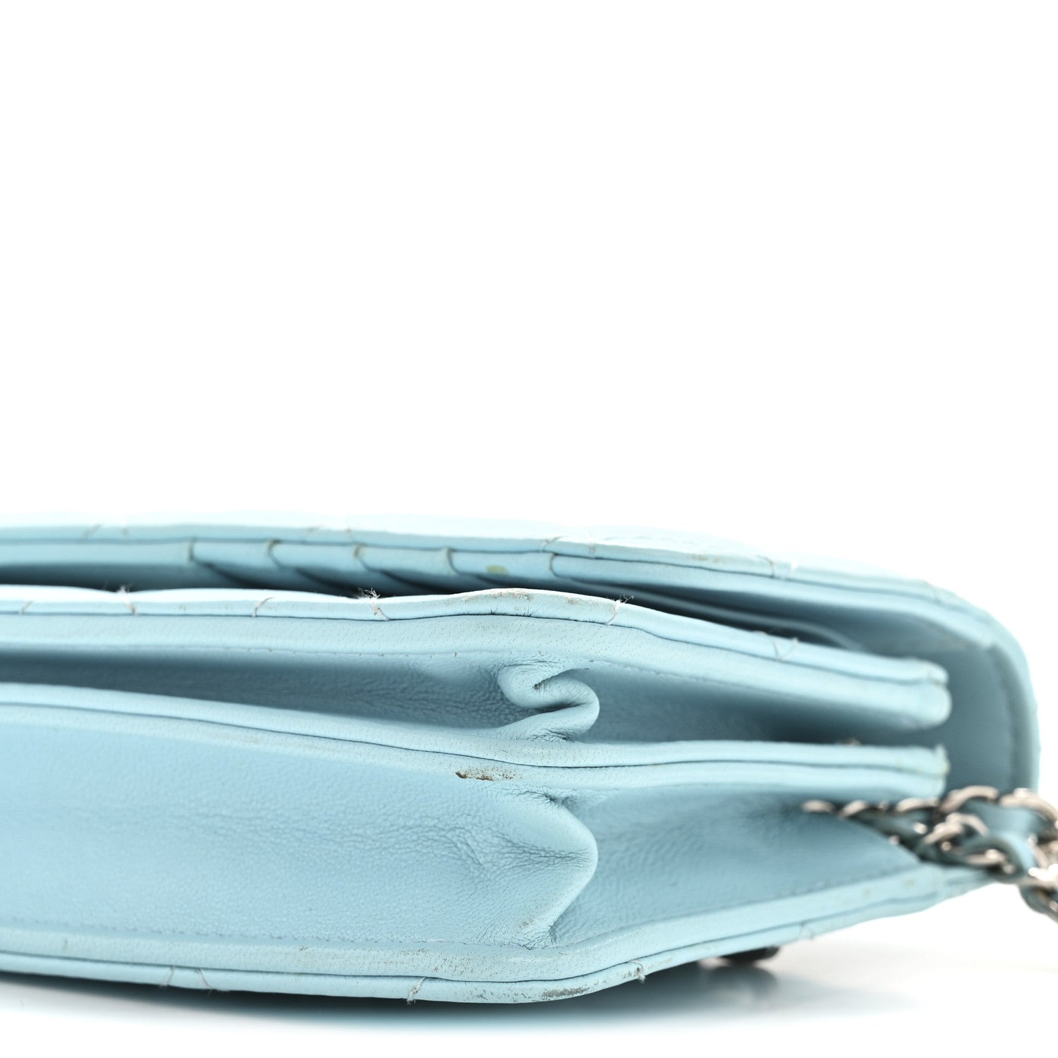 Lambskin Quilted Mini Wallet On Chain WOC Neon Blue