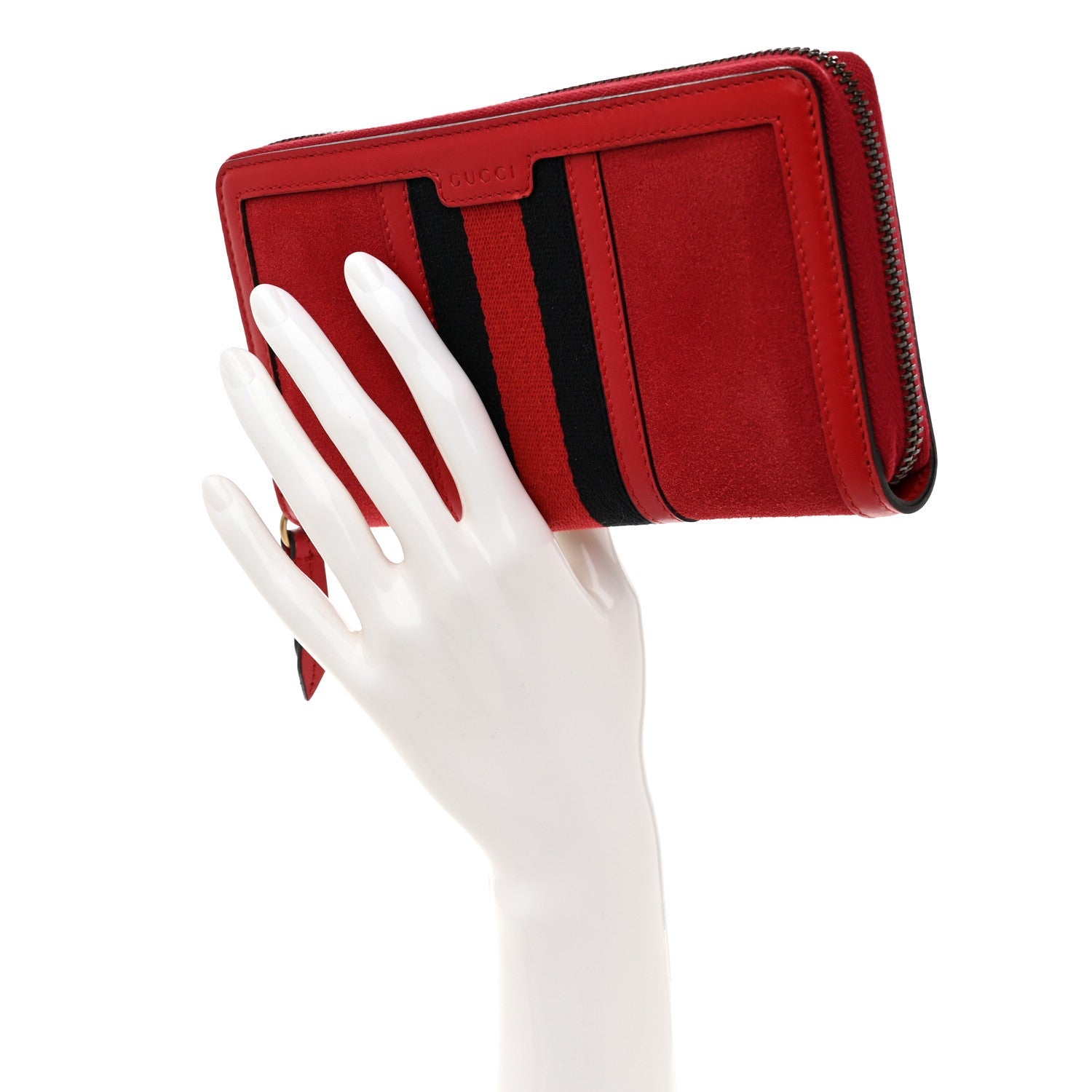 Suede Patent Web Ophidia Zip Around Wallet Hibiscus Red