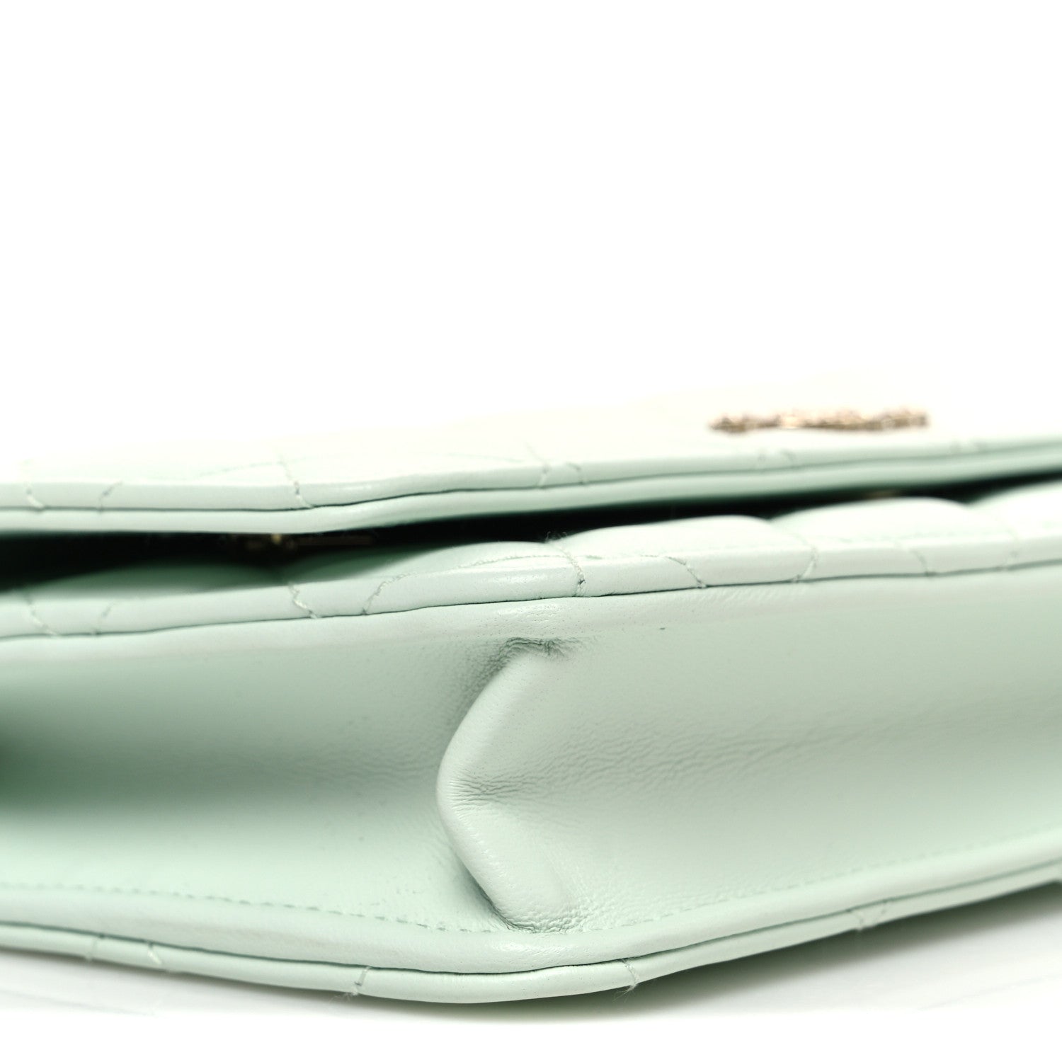 Lambskin Quilted Textured CC Wallet On Chain WOC Light Green