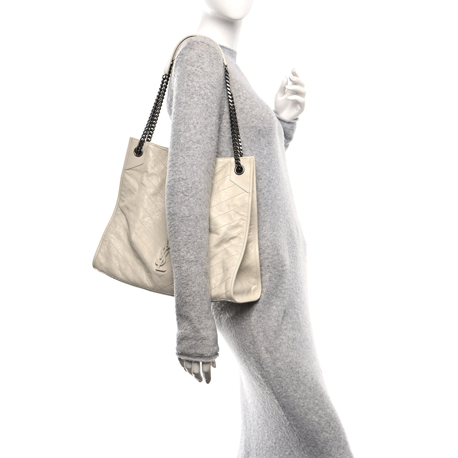 Crinkled Calfskin Matelasse Monogram Large Niki Shopper Tote Cream Soft