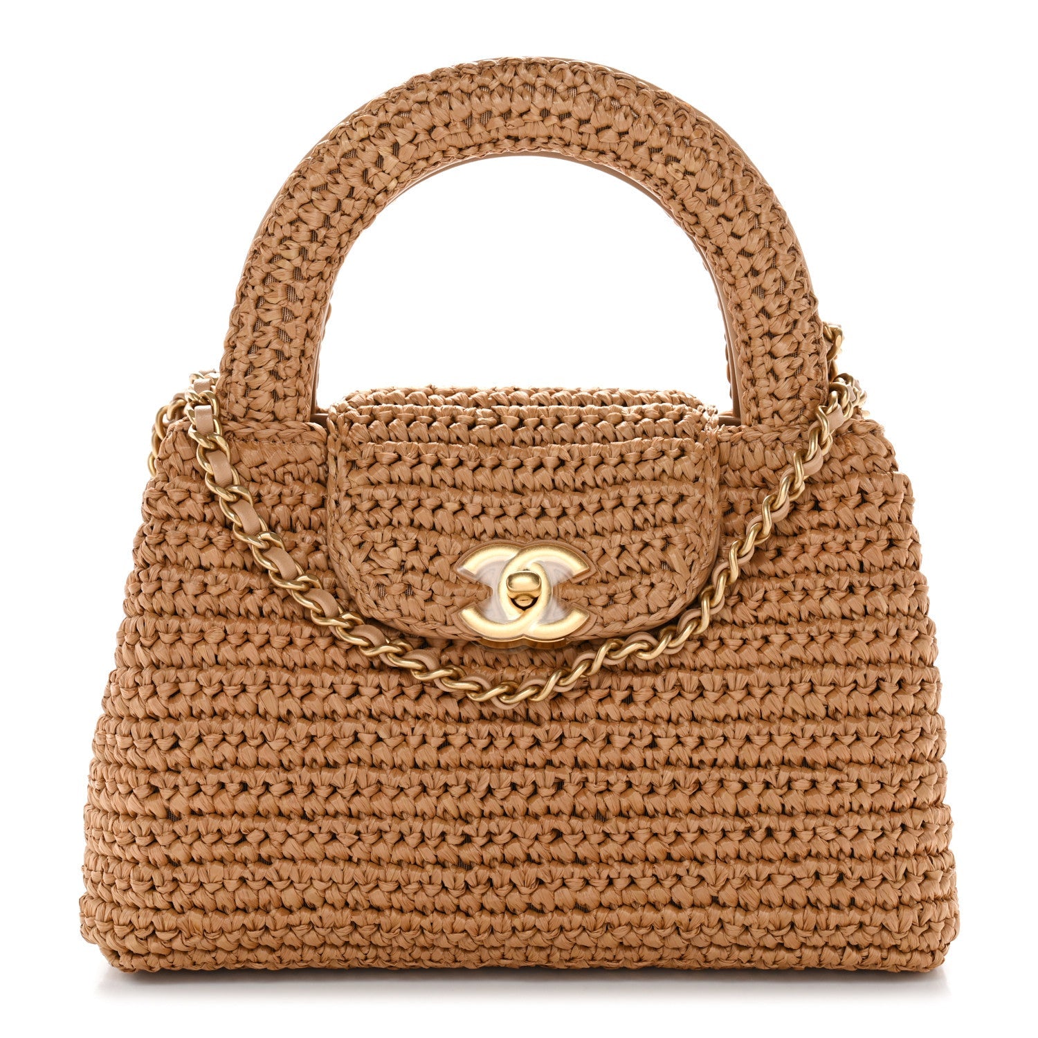 Braided Raffia Nano Kelly Flap Bag Dark Beige