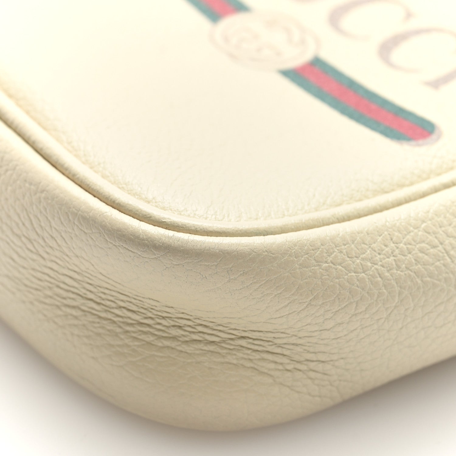 Grained Calfskin Mini Logo Messenger Bag White