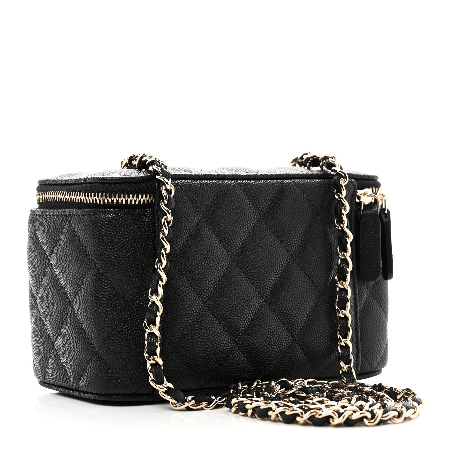 Caviar Quilted Small Vanity Case With Chain Black