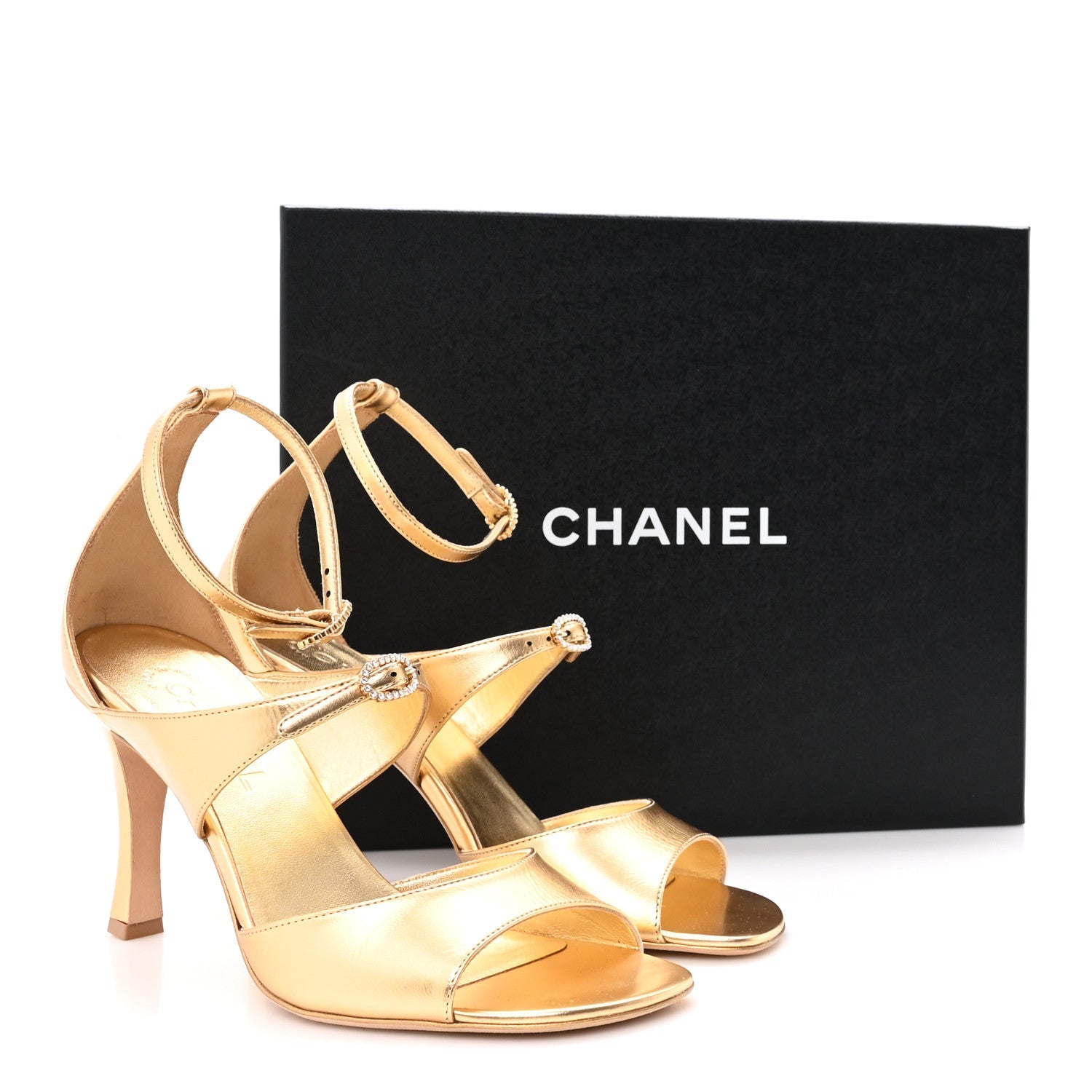 Metallic Lambskin Crystal CC Strappy Sandal 39 Gold