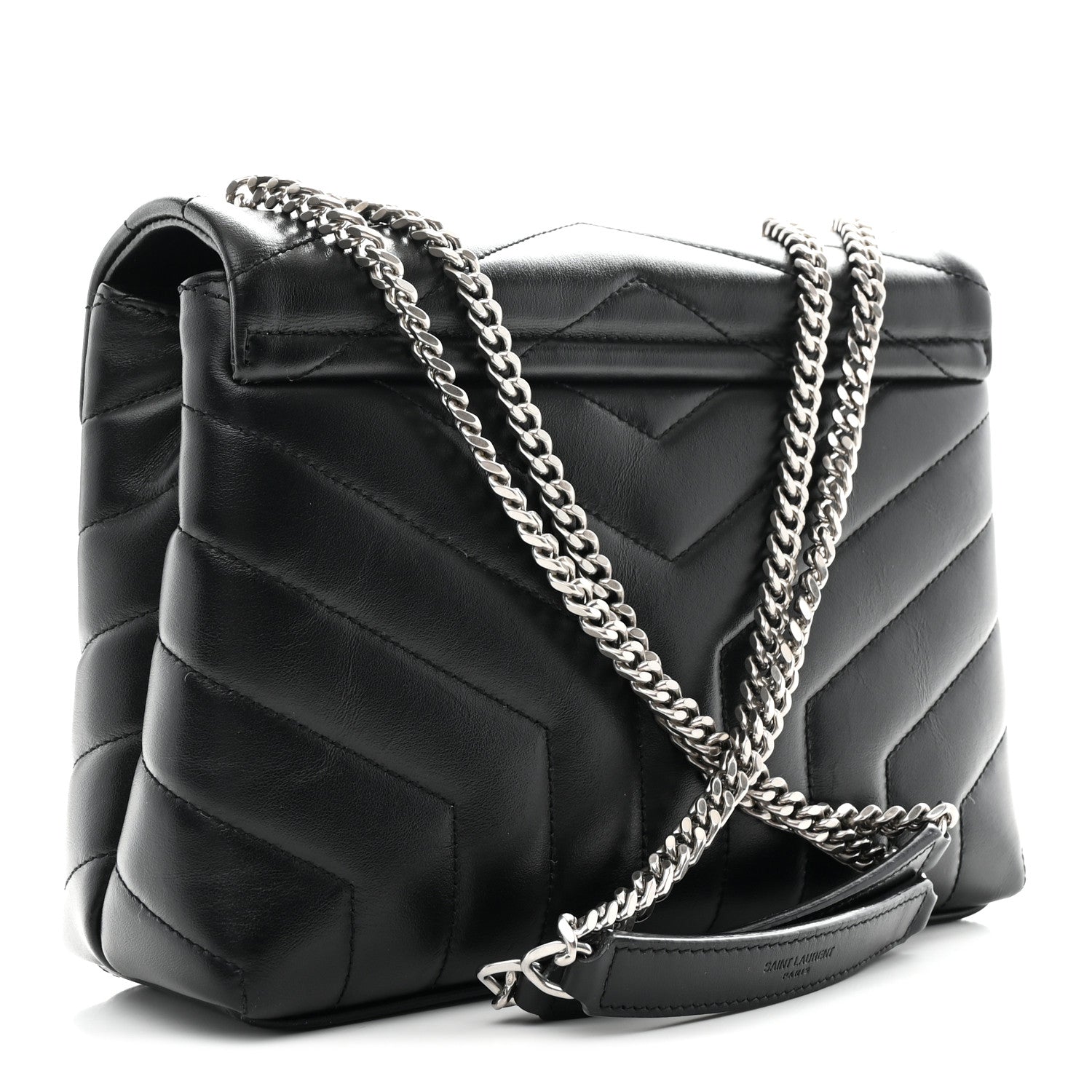Calfskin Y Quilted Monogram Small Loulou Chain Satchel Black
