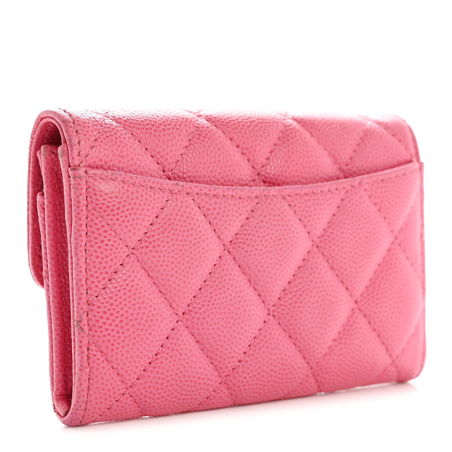 Caviar Quilted Flap Card Holder Wallet Pink