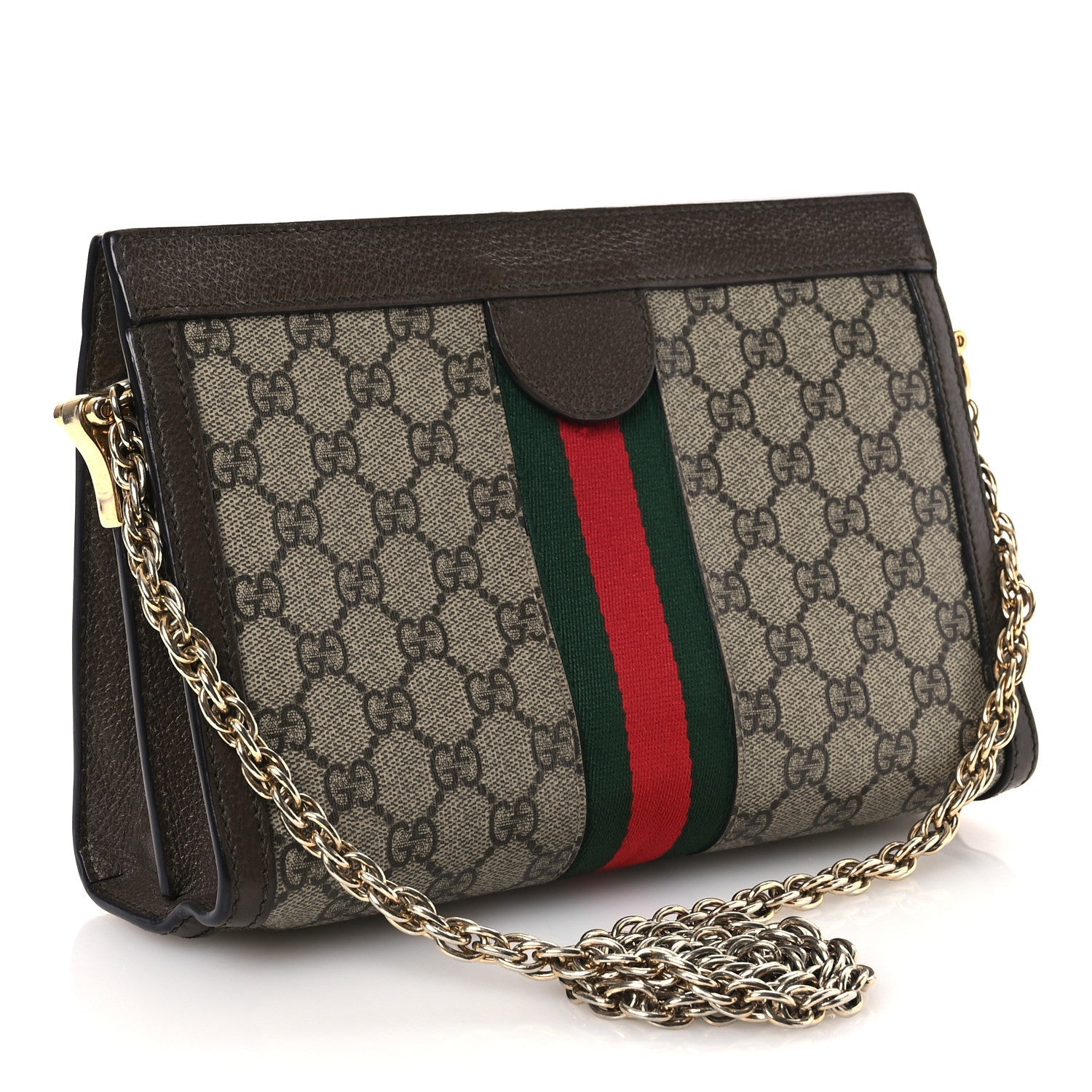 GG Supreme Monogram Web Small Ophidia Chain Shoulder Bag Brown