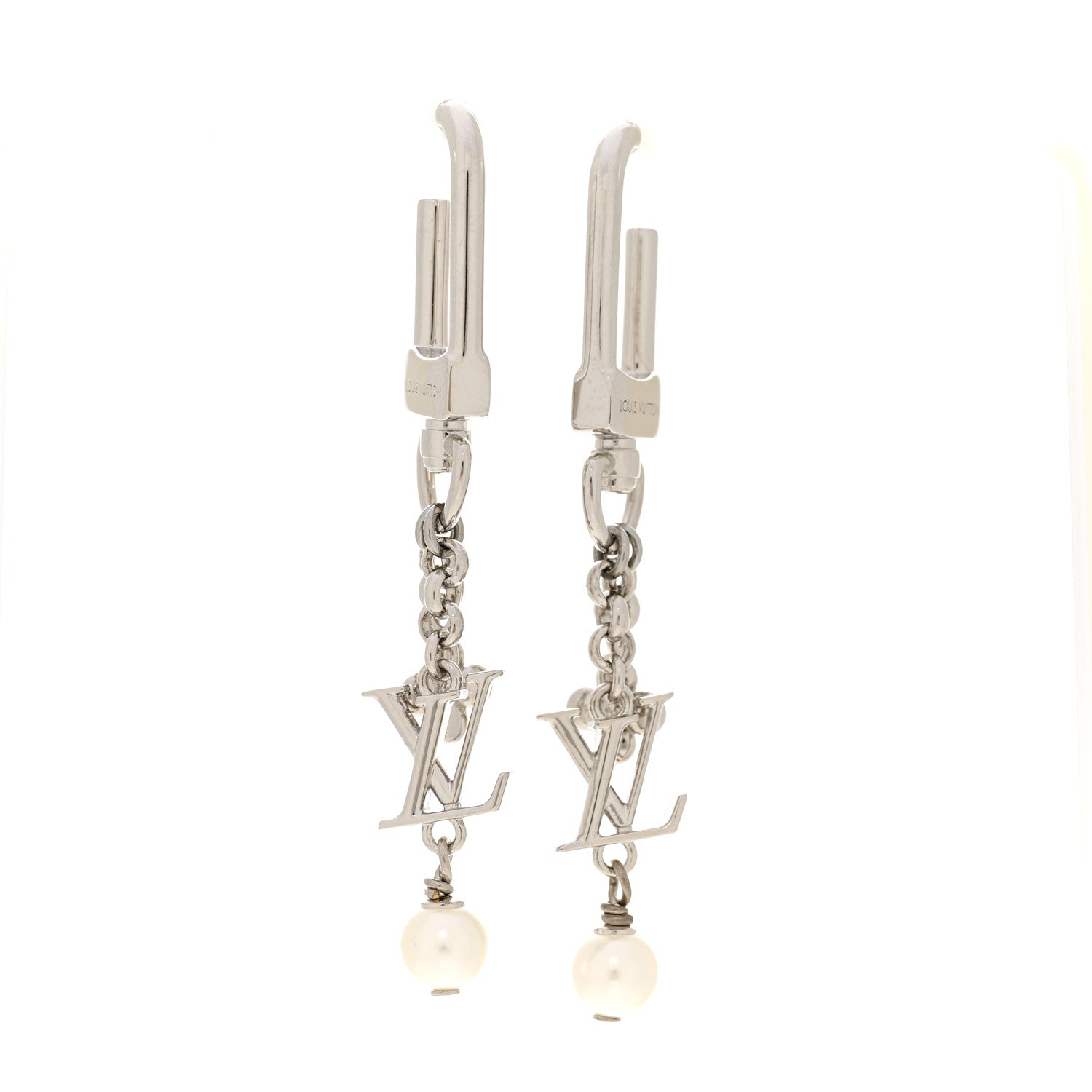 Metal Pearl LV Iconic Hook Earrings Palladium