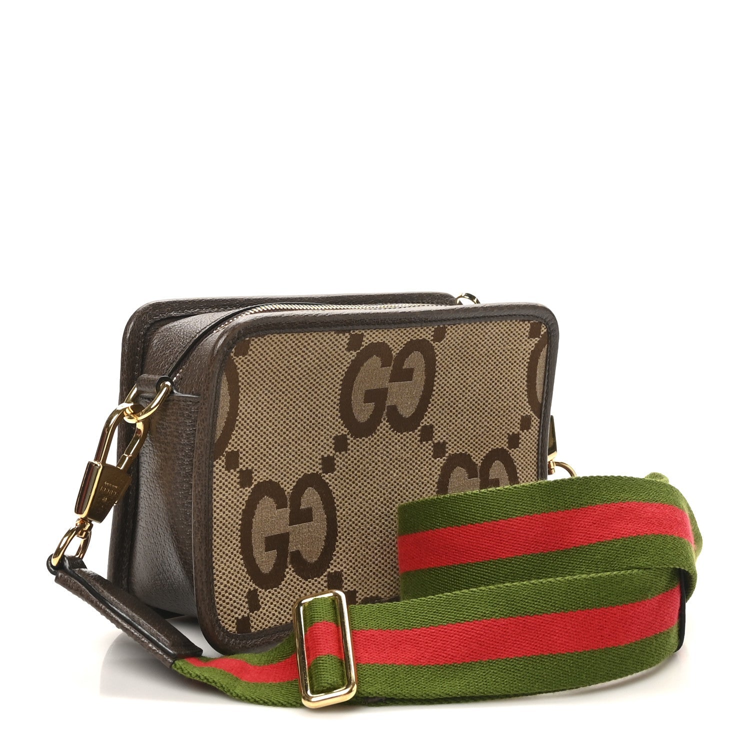 Monogram Jumbo GG Textured Dollar Calfskin Web Mini Crossbody Bag Camel Ebony New Acero