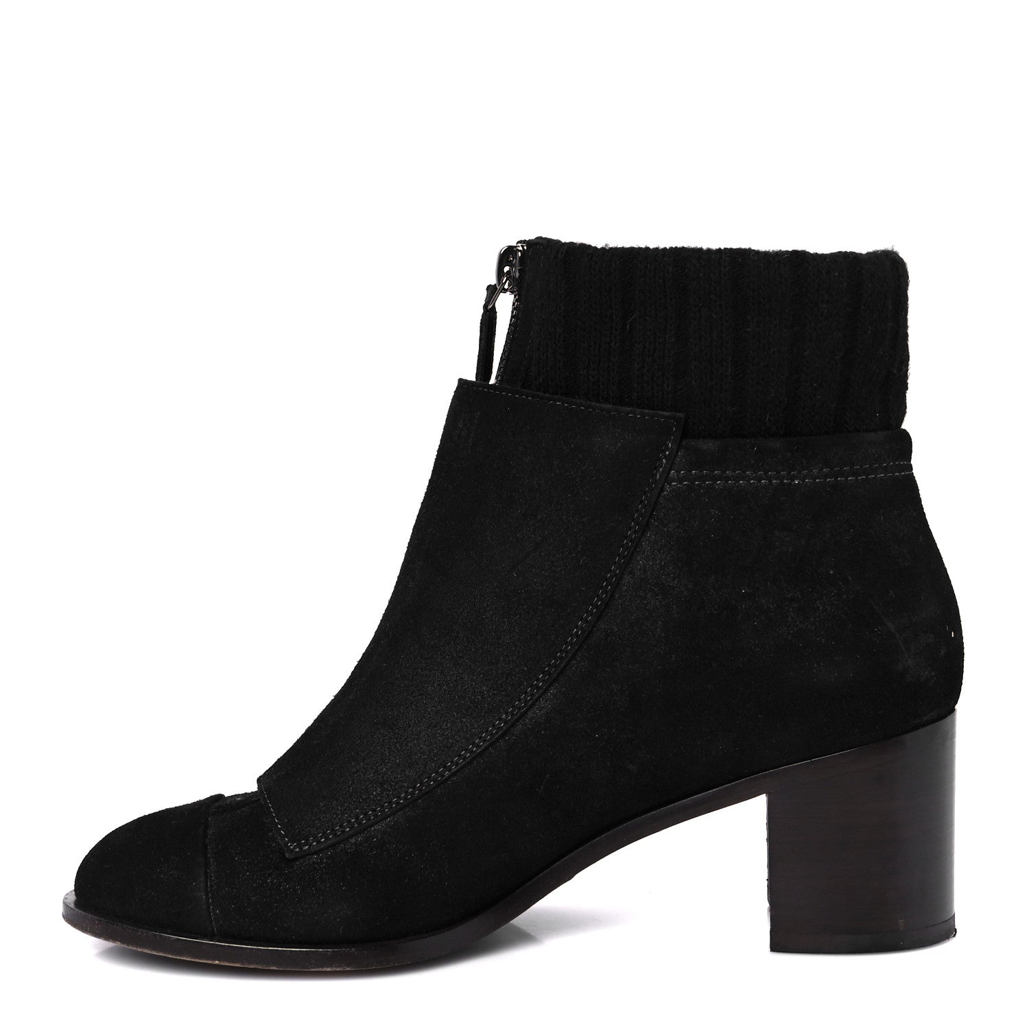 Suede Calfskin Knit Button Ankle Boots 36.5 Black