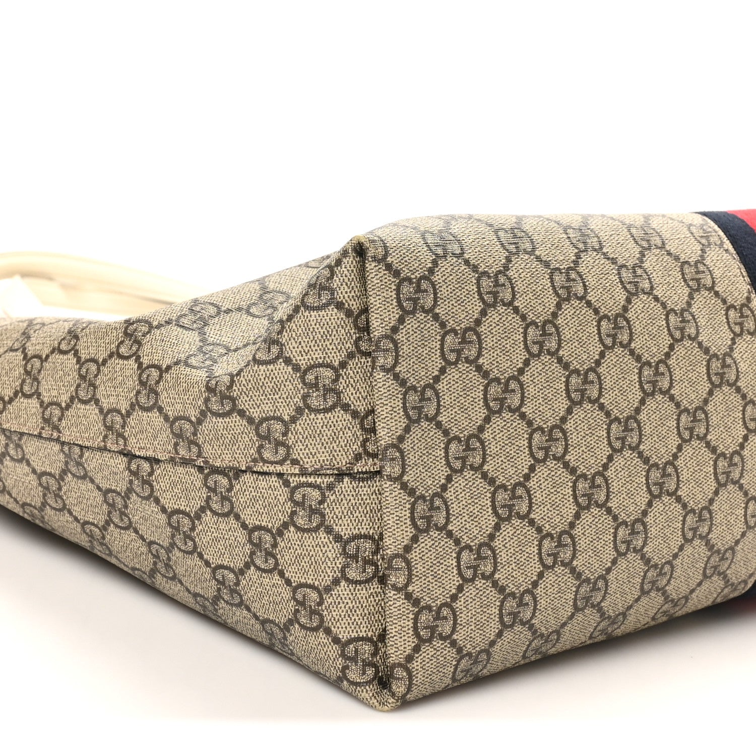 GG Supreme Monogram Textured Dollar Calfskin Web Medium Ophidia Shopping Tote Beige Ebony Mystic White
