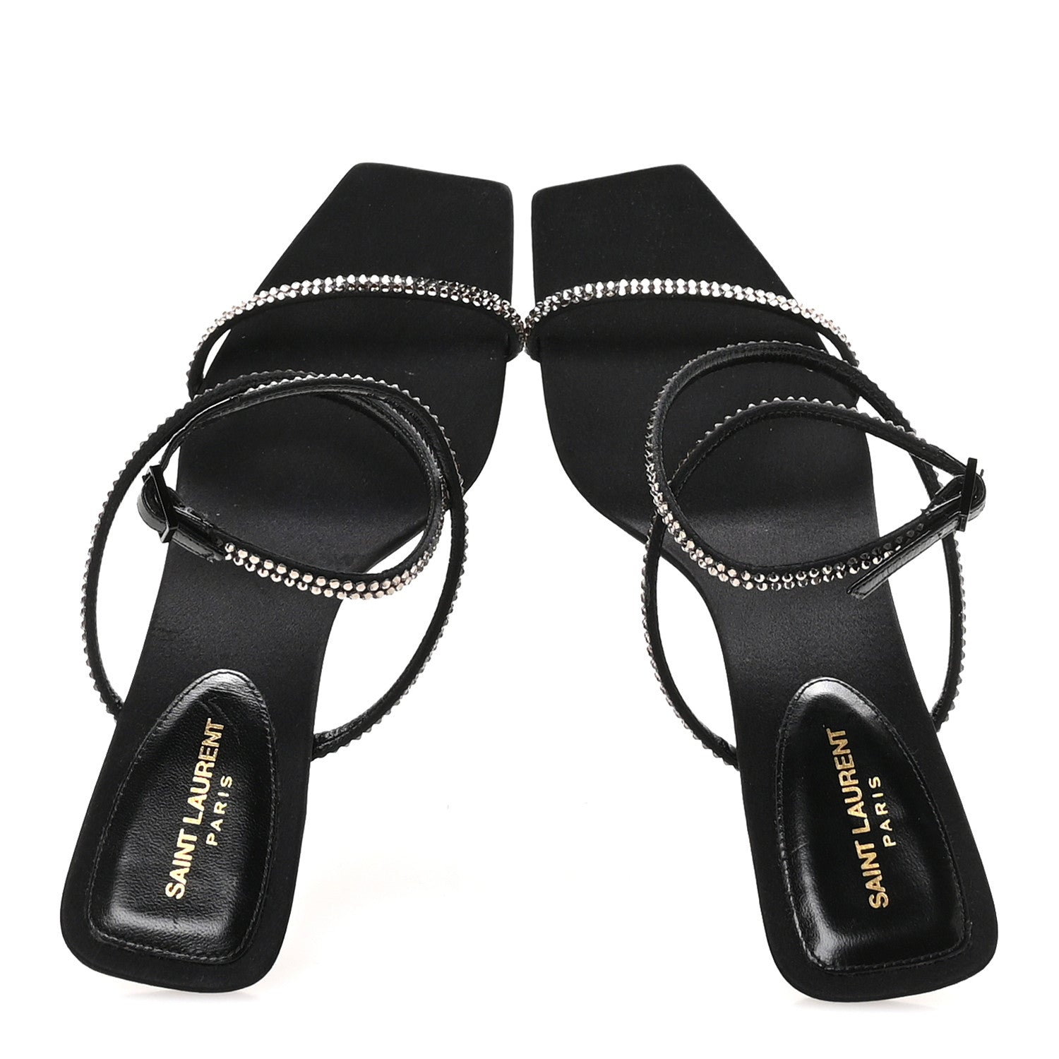 Crepe Satin Strass Baliqua 55 Ankle Strap Sandals 37.5 Black Greige