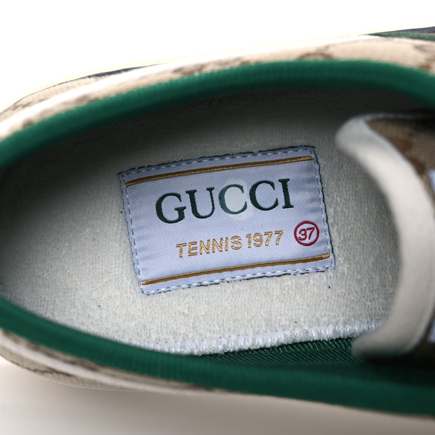 GG Monogram Web Womens 1977 Tennis Sneakers 37 Beige Ebony Mystic White