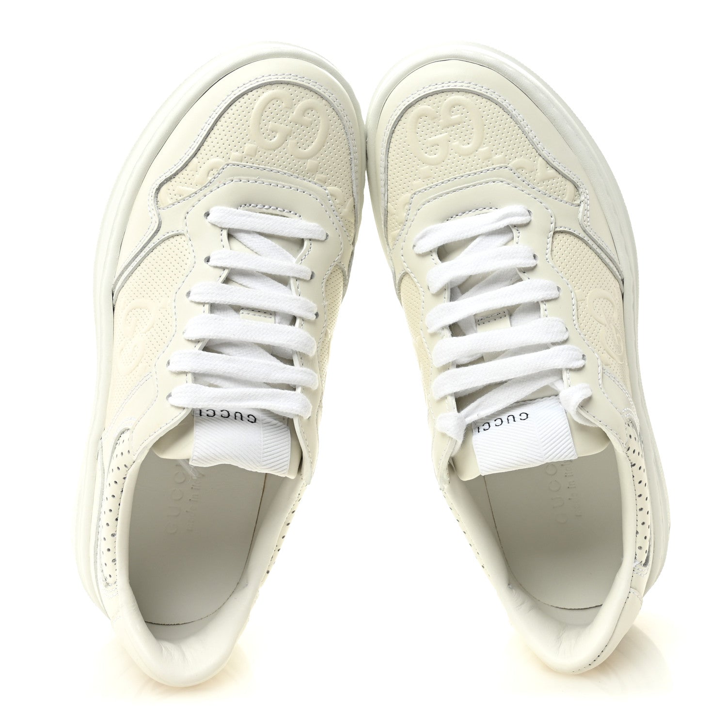 Calfskin GG Tennis Embossed Perforated Womens Platform 55mm Sneakers 35.5 Great White