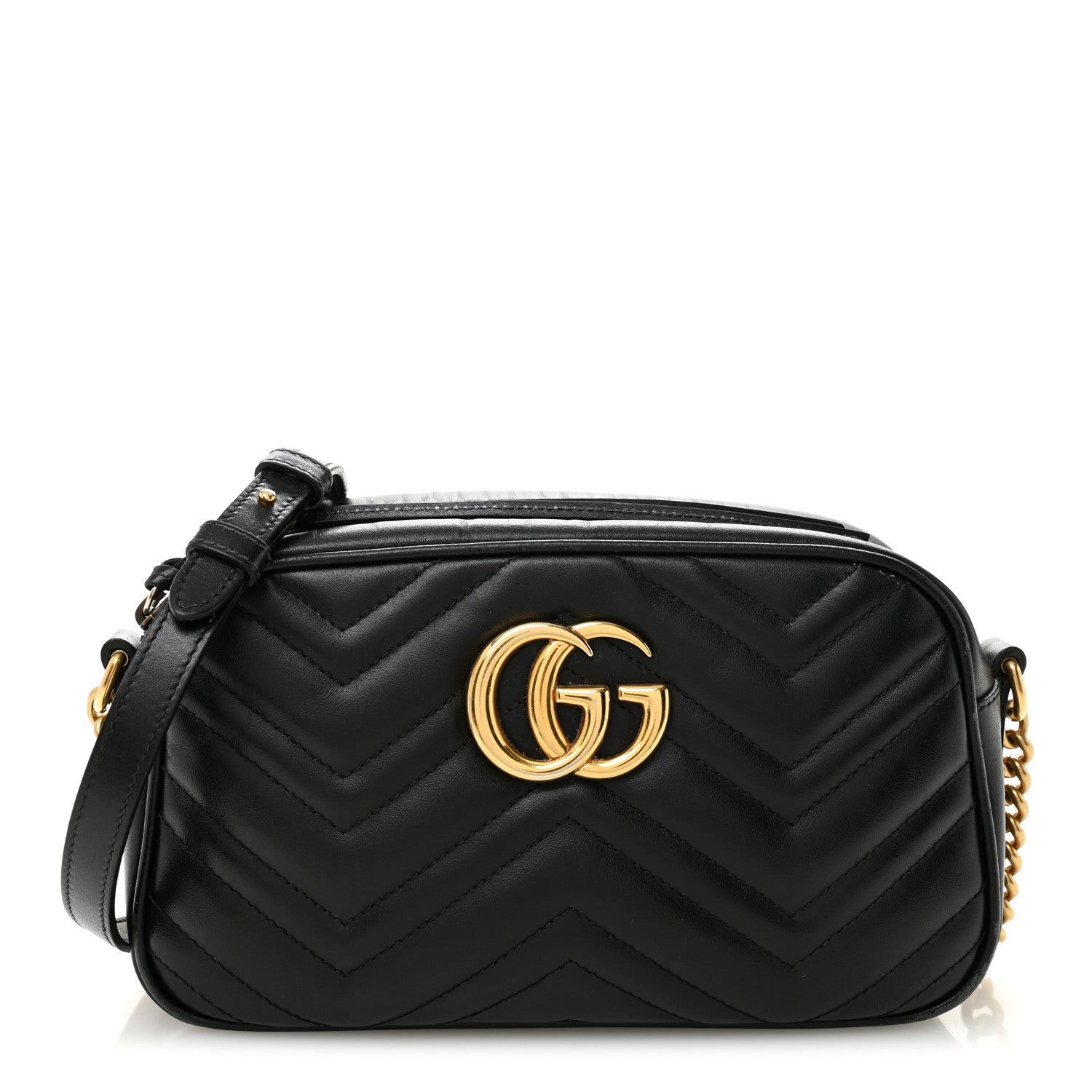 Calfskin Matelasse Small GG Marmont Chain Shoulder Bag Black