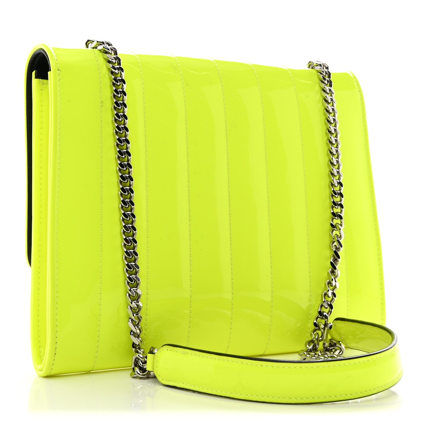 Patent Calfskin Matelasse Monogram Vicky Chain Wallet Neon Yellow