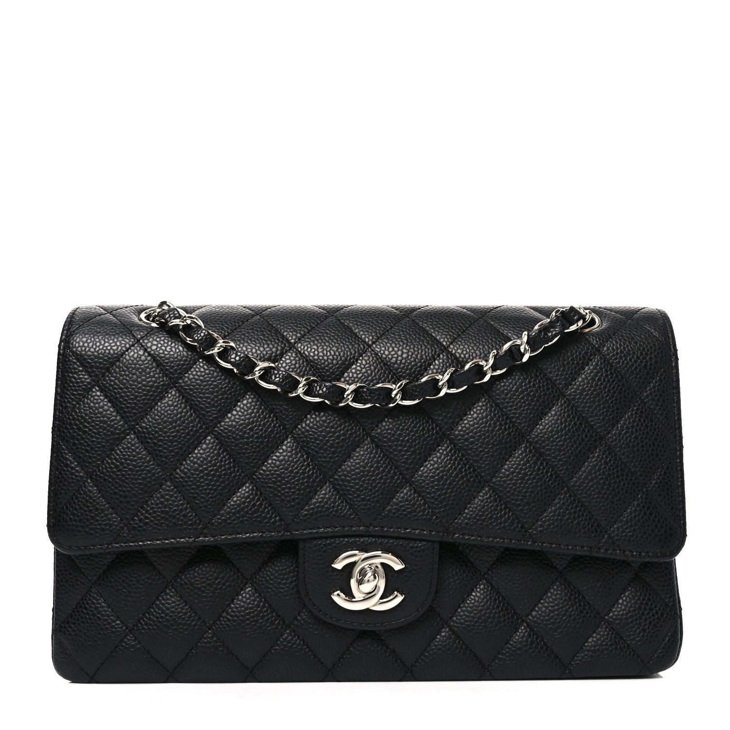 Caviar Quilted Medium Double Flap Black