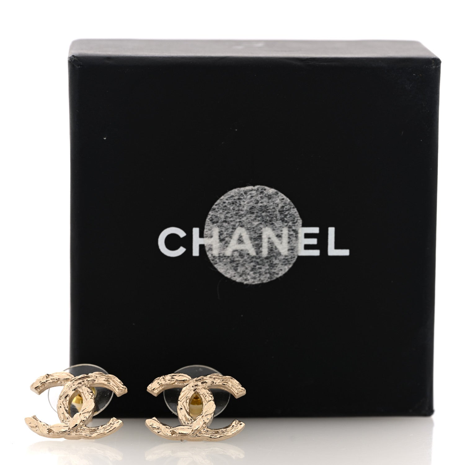 Metal Textured CC Earrings  Gold