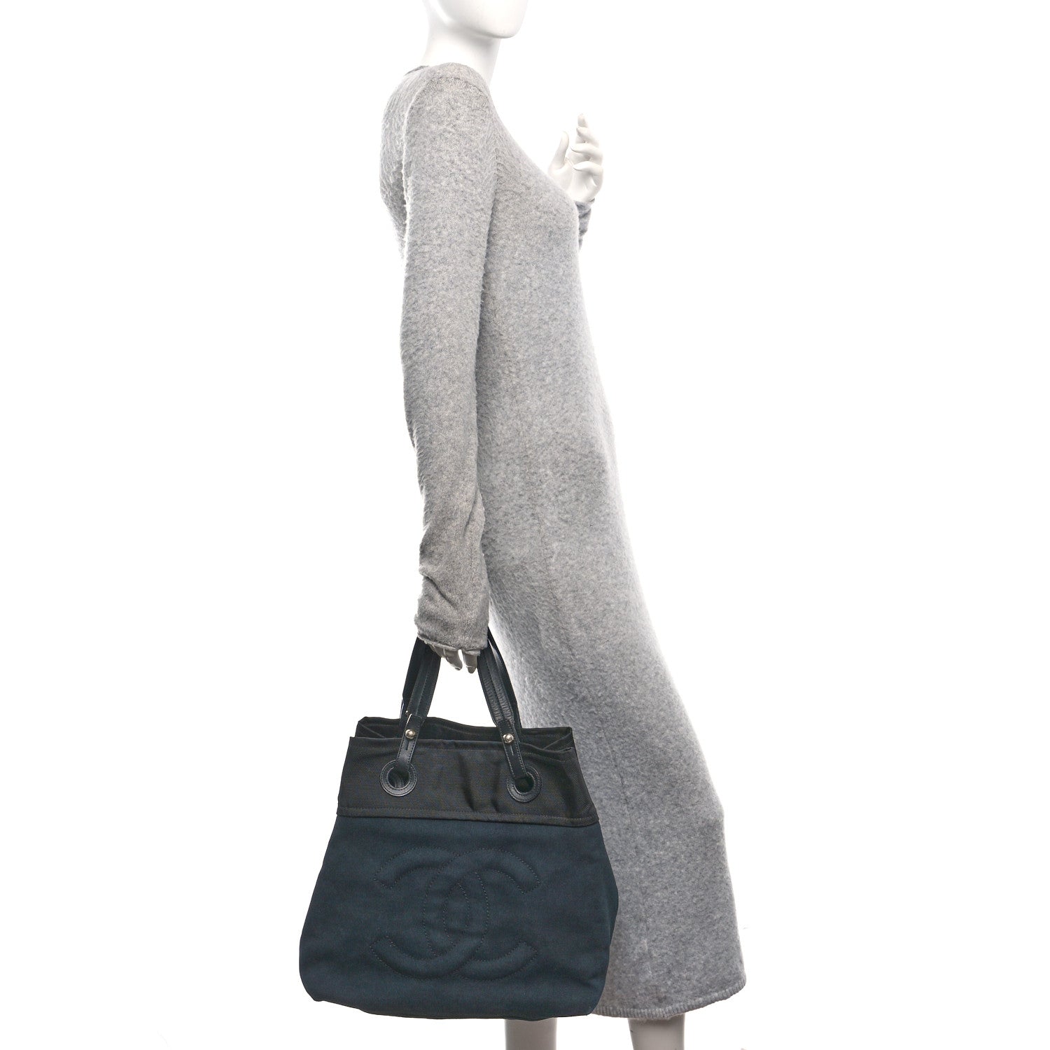 Lambskin Canvas CC Shopping Tote Black