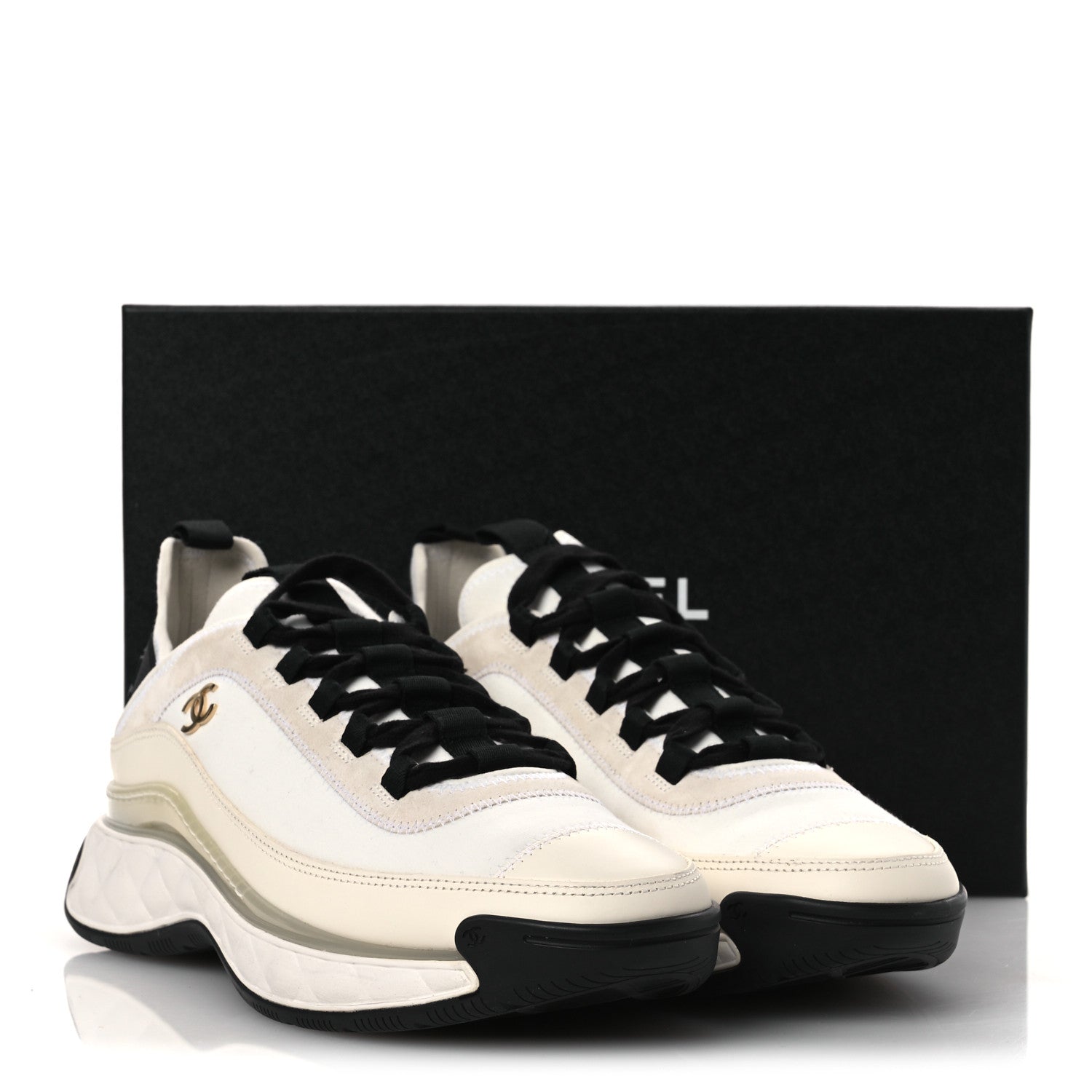 Velvet Calfskin Mixed Fibers CC Sneakers 40.5 Ivory Black