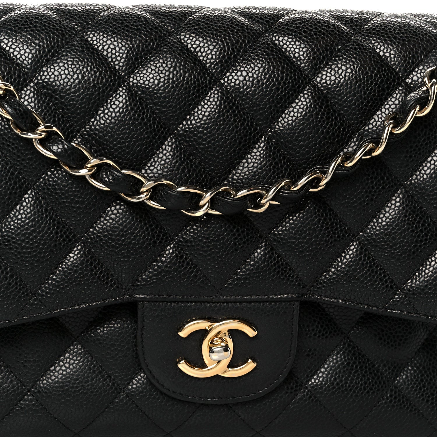 Caviar Quilted Jumbo Double Flap Black