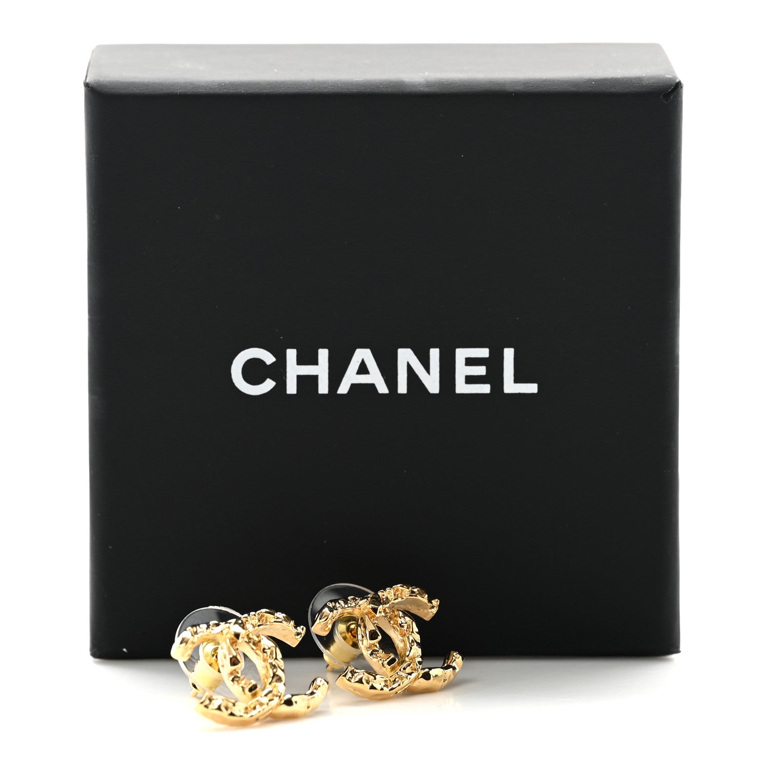Metal Textured CC Earrings Gold