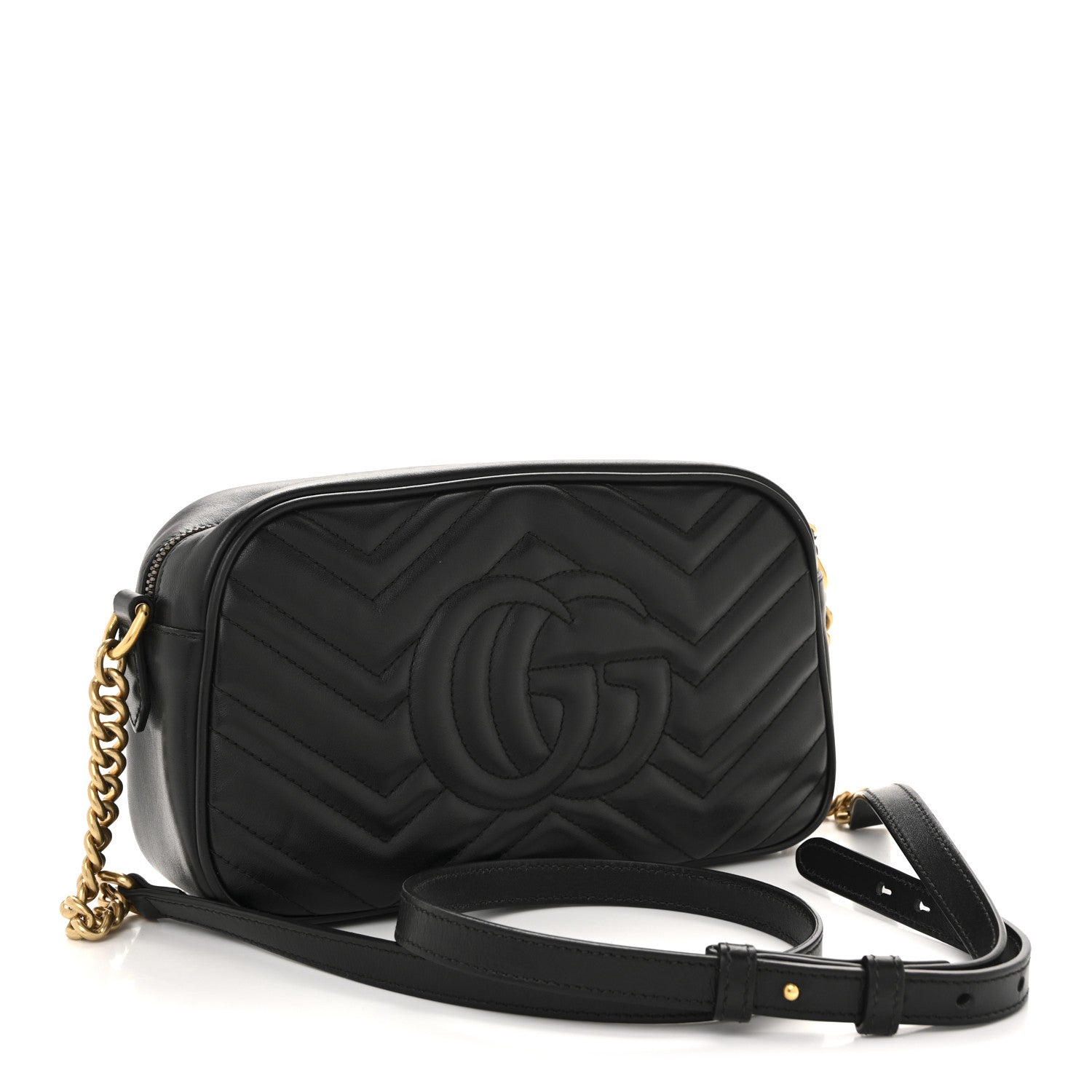 Calfskin Matelasse Small GG Marmont Chain Shoulder Bag Black