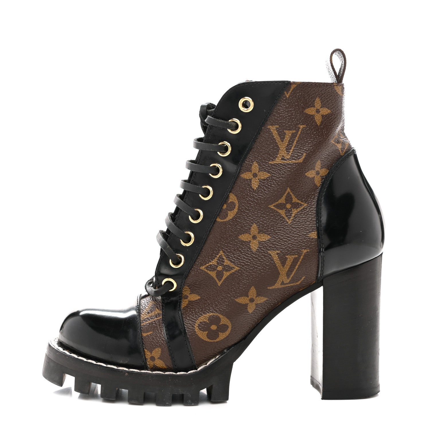 Patent Calfskin Monogram Star Trail Ankle Boots 36 Black