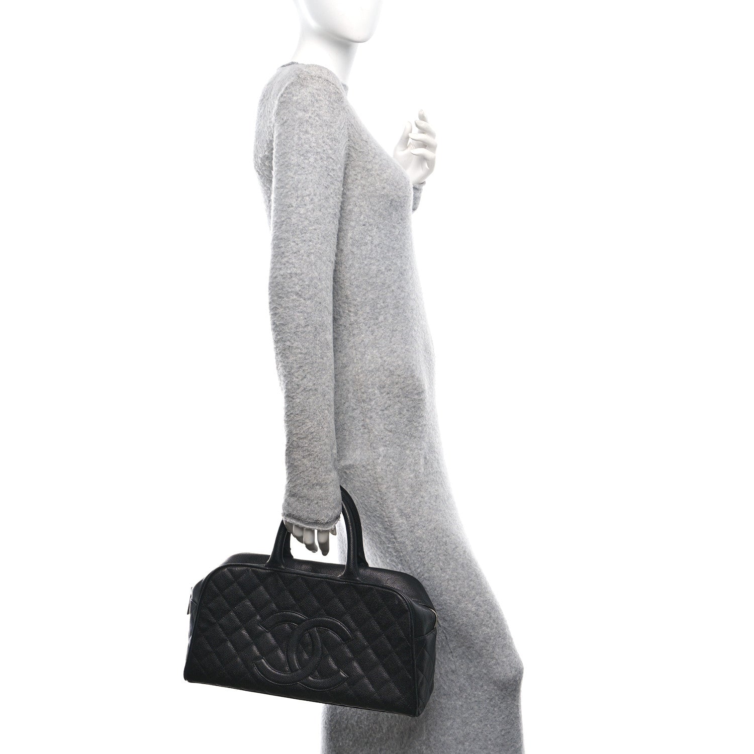 Caviar Quilted Large Bowler Bag Black