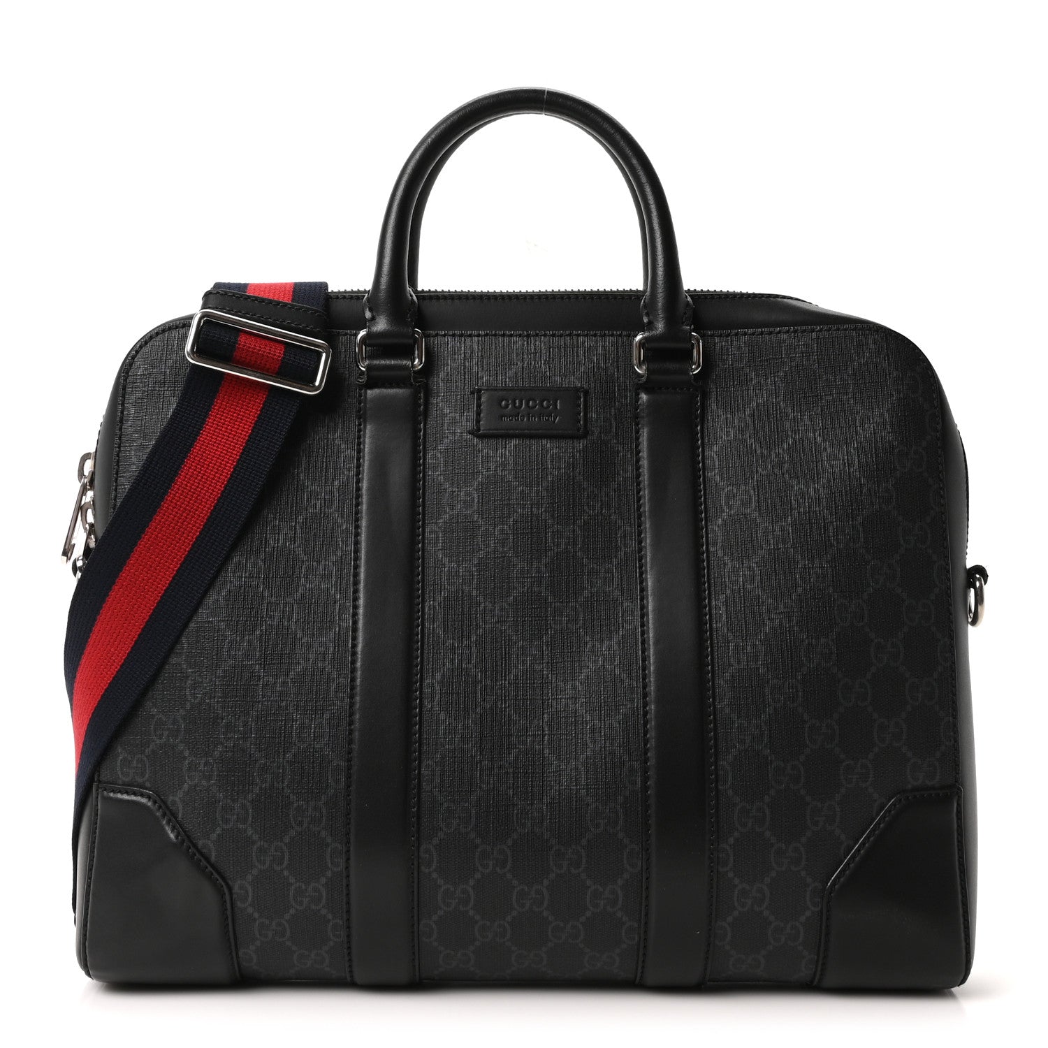 GG Supreme Monogram Appia Calfskin Web Briefcase Black