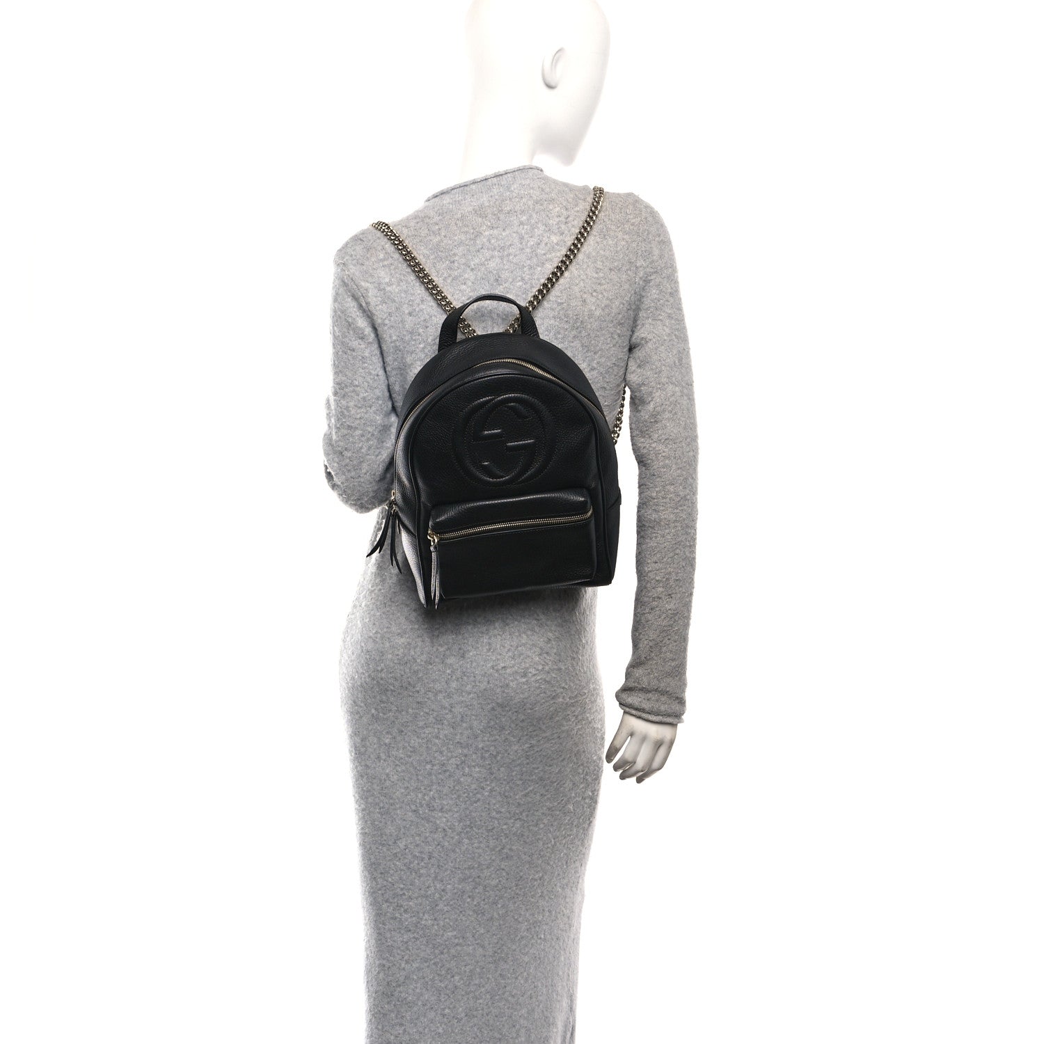Pebbled Calfskin Soho Chain Backpack Black