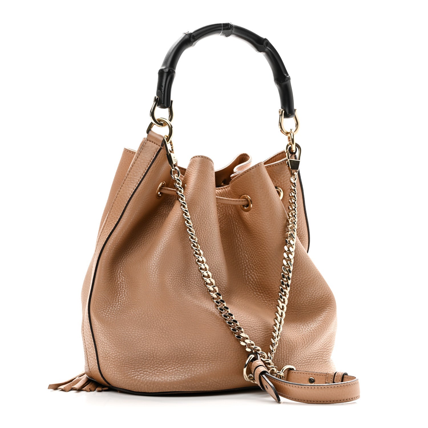 Pebbled Calfskin Miss Bamboo Bucket Bag Camelia