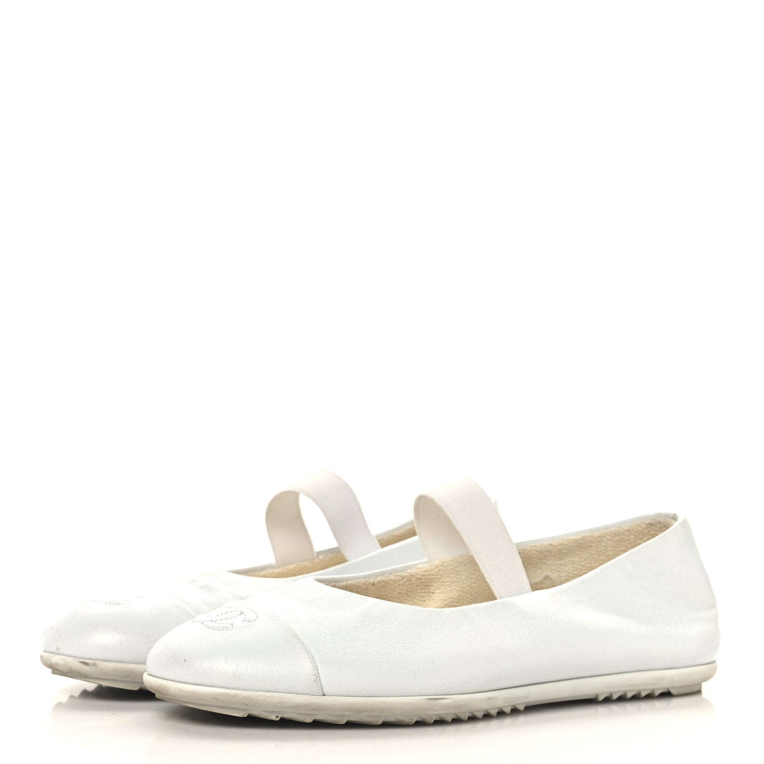 Lambskin Cap Toe CC Mary Jane Flats 37 White