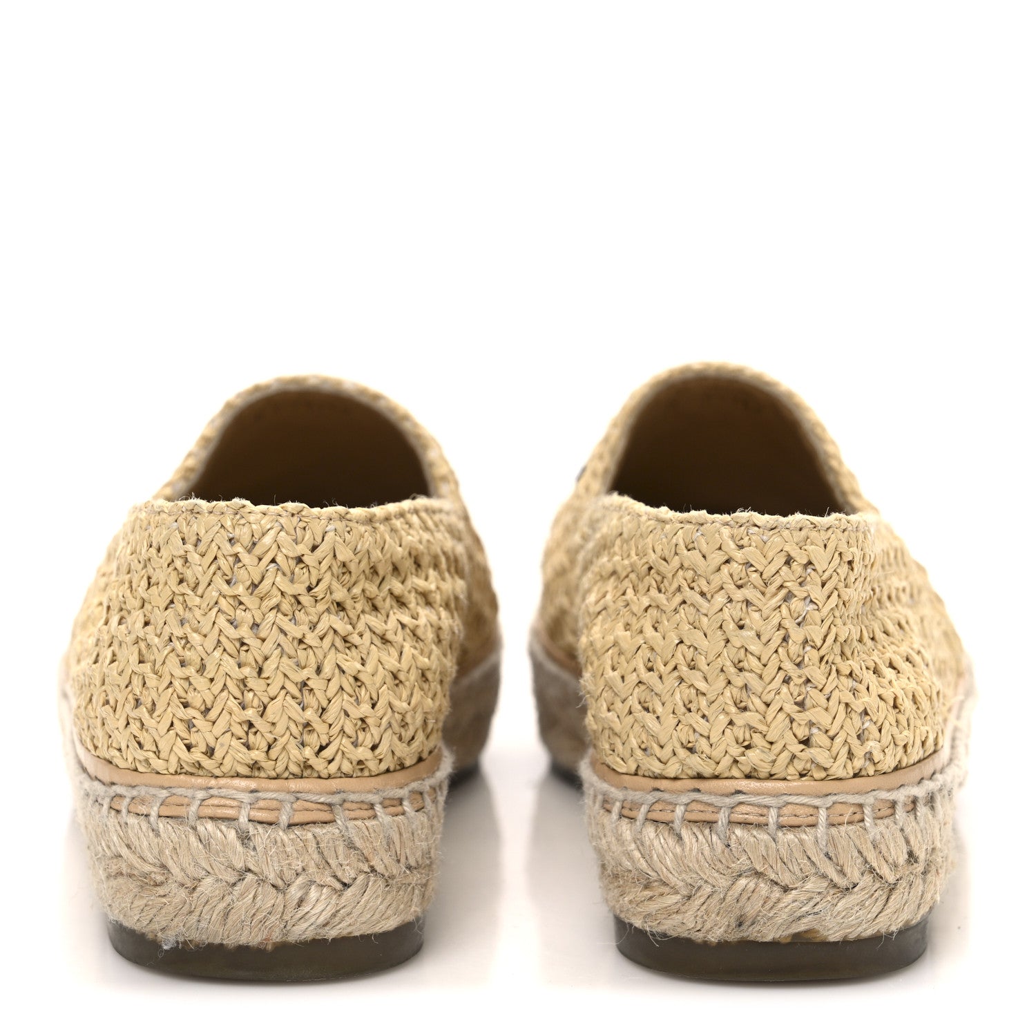 Braided Fabric Lambskin CC Espadrilles 38 Beige Black