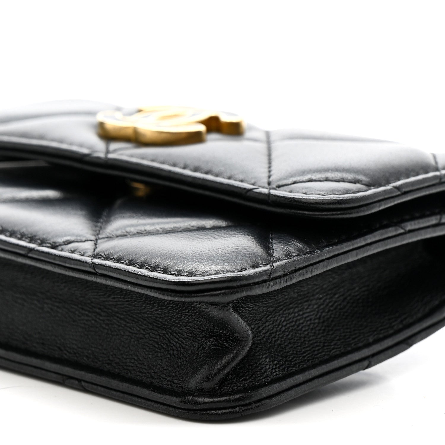 Lambskin Enamel Quilted Pending CC Flap Belt Bag Black