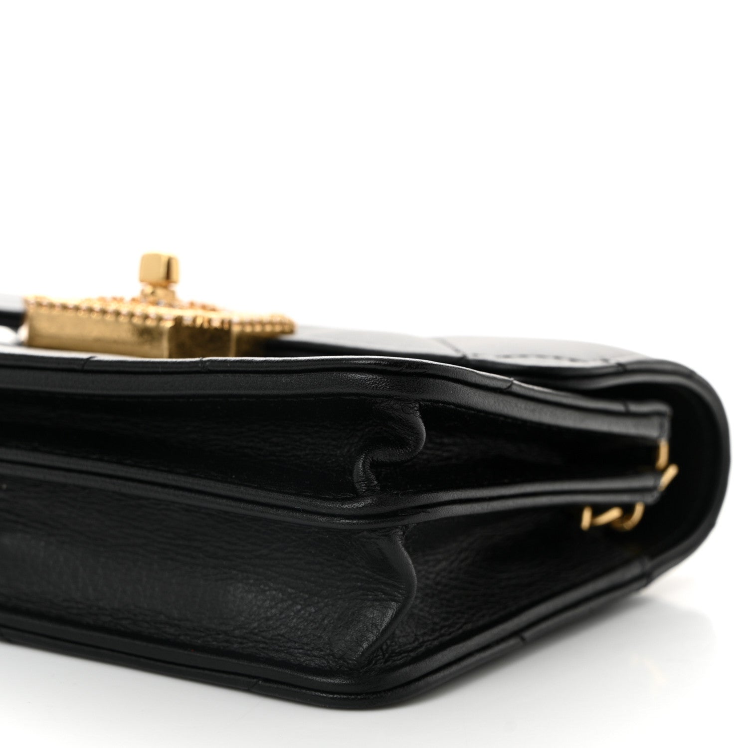 Calfskin Strass Quilted Clutch With Chain Flap Black