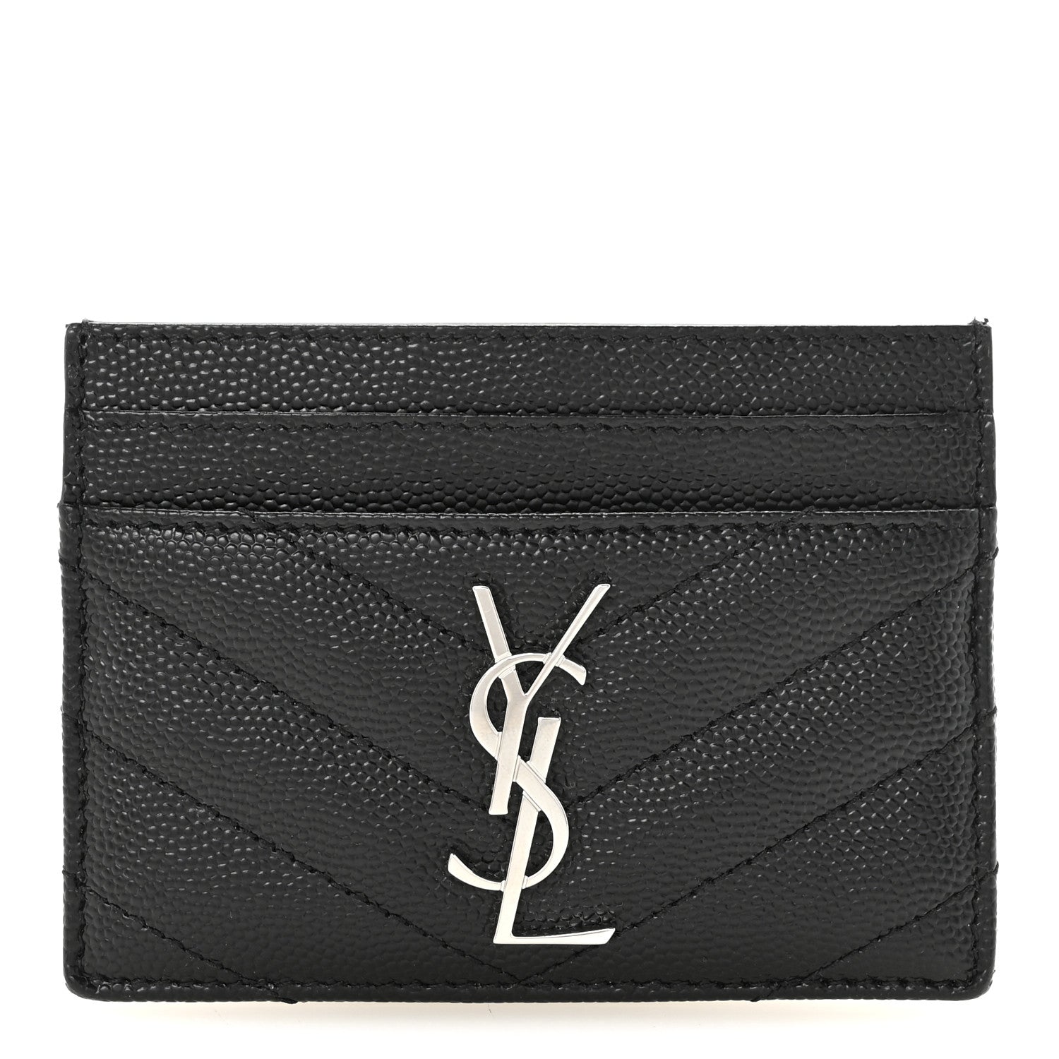 Grain De Poudre Matelasse Chevron Monogram Credit Card Case Black