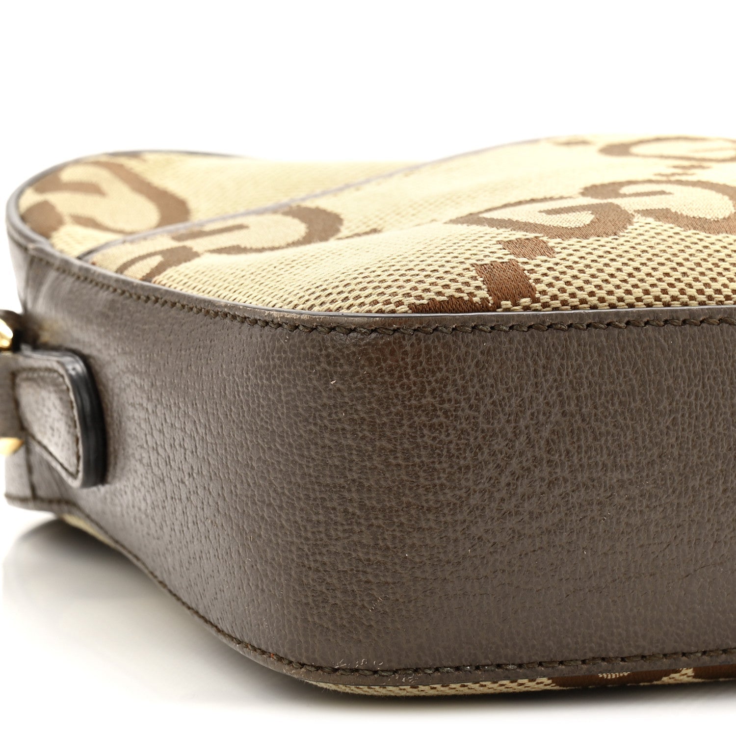 Monogram Jumbo GG Textured Dollar Calfskin Web Messenger Shoulder Bag Camel Ebony New Acero