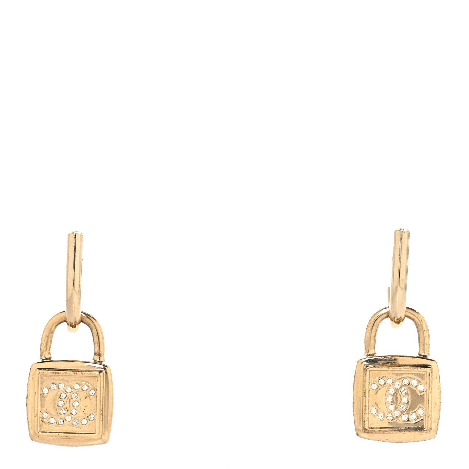 Metal CC Lock Drop Earrings Gold