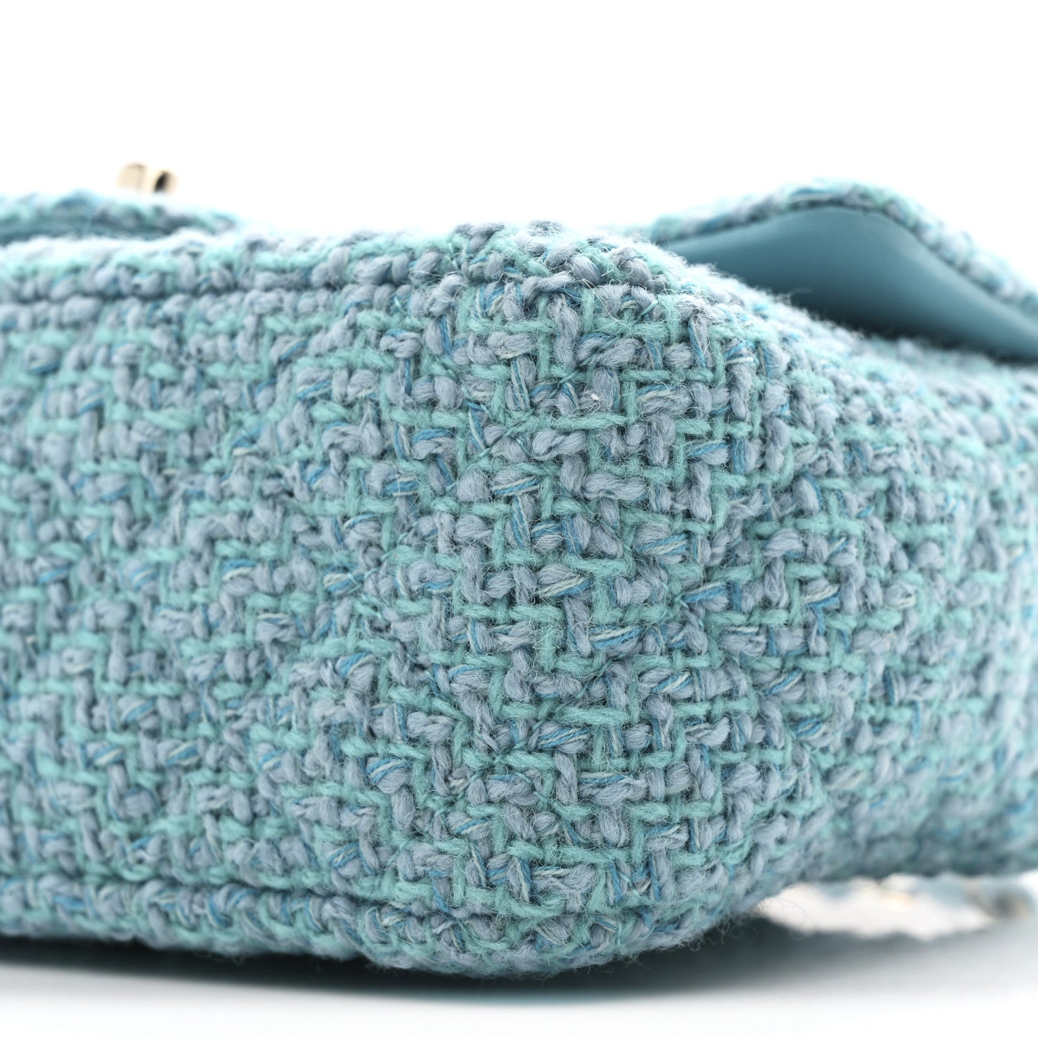 Wool Tweed Quilted Mini Rectangular Flap Turquoise Light Blue