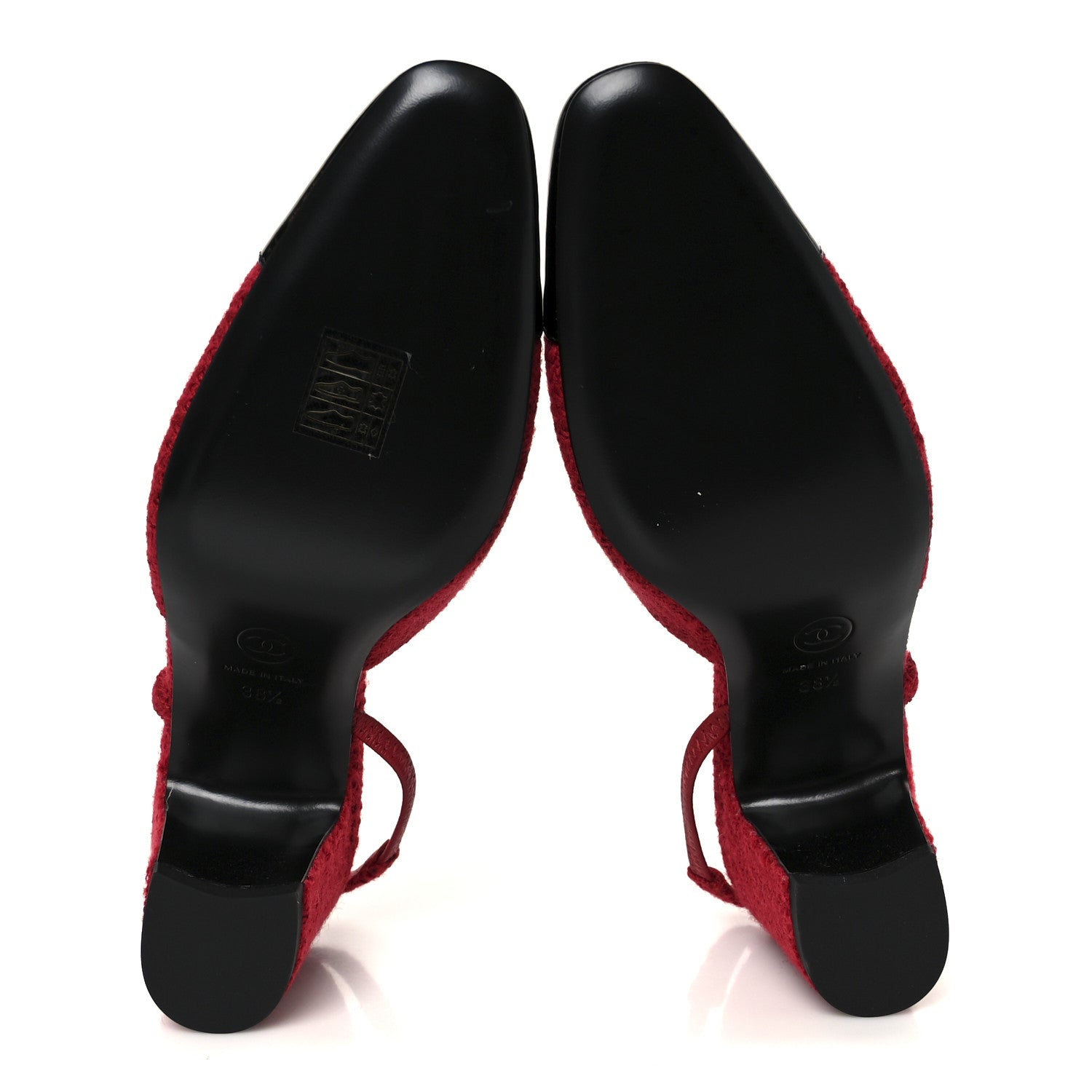 Tweed Patent Cap Toe CC Slingback Pumps 38.5 Red Black
