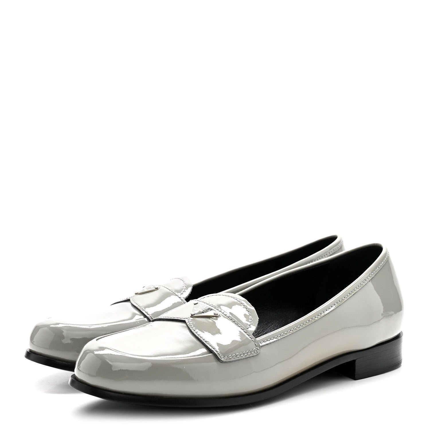 Vernice Metal Triangle Logo 25mm Loafers 38 Granito