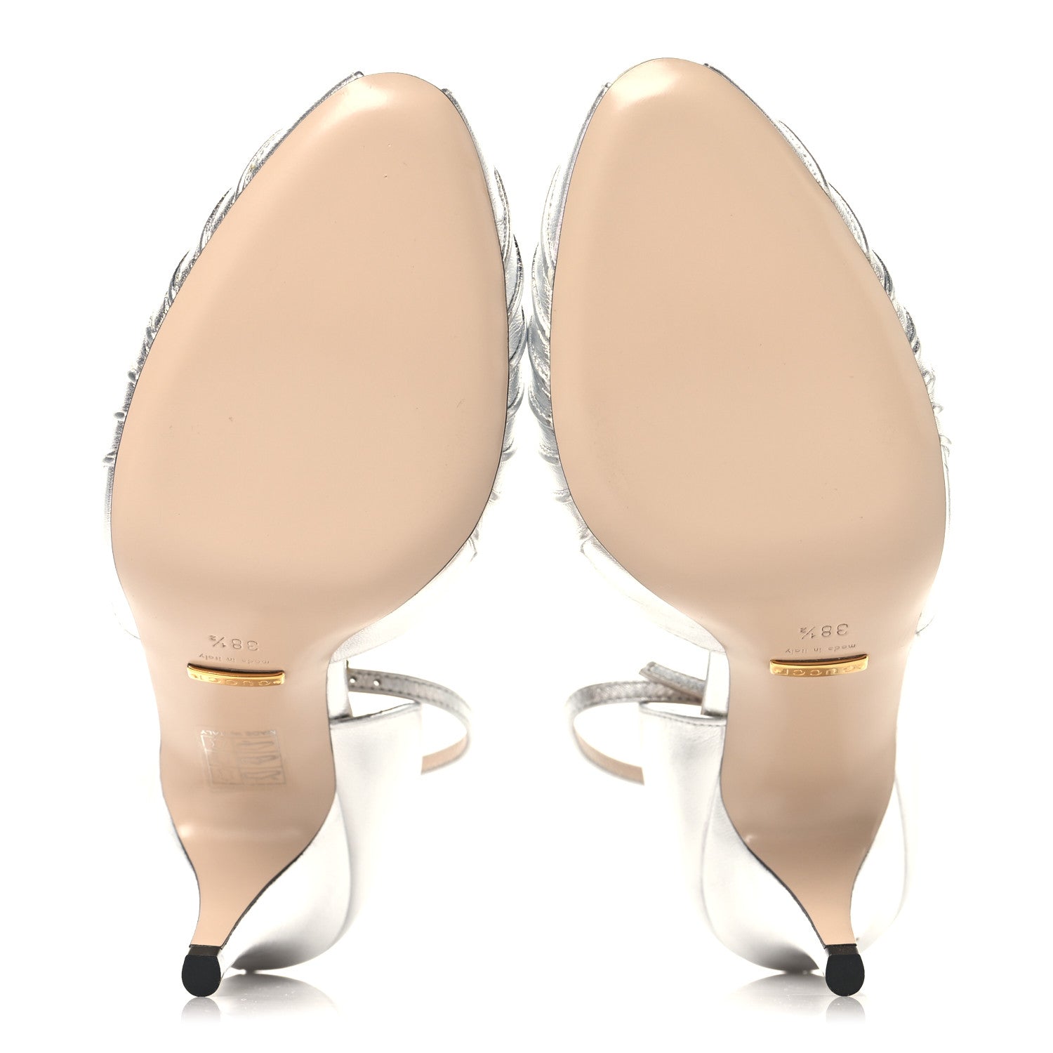 Metallic Nappa Rose 95mm Open Toe Pumps 38.5 Argento